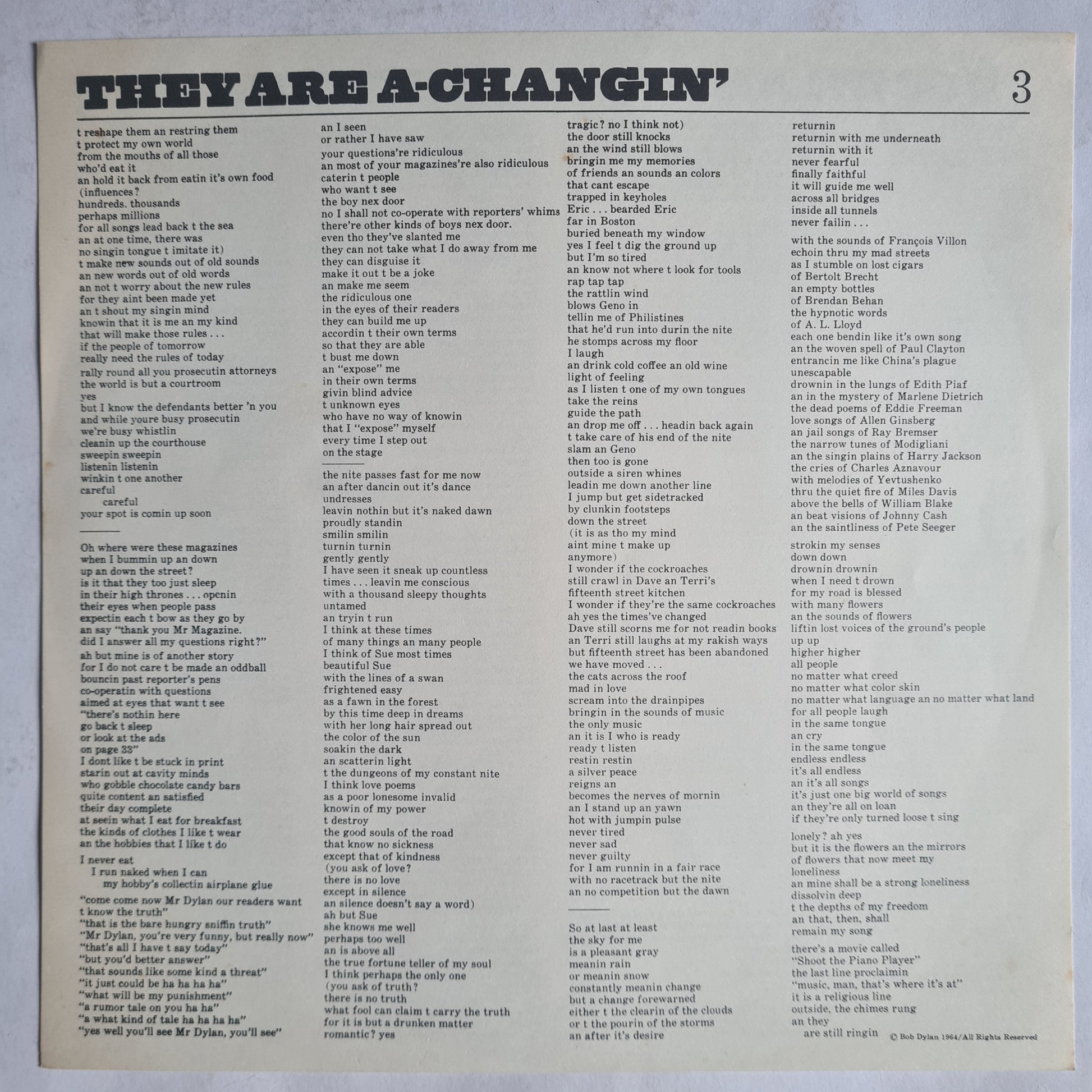 Bob Dylan – The Times They Are A-Changin' - 1964 (late 70's Australian Pressing) - Vinyl Record LP - Sound Hound Records