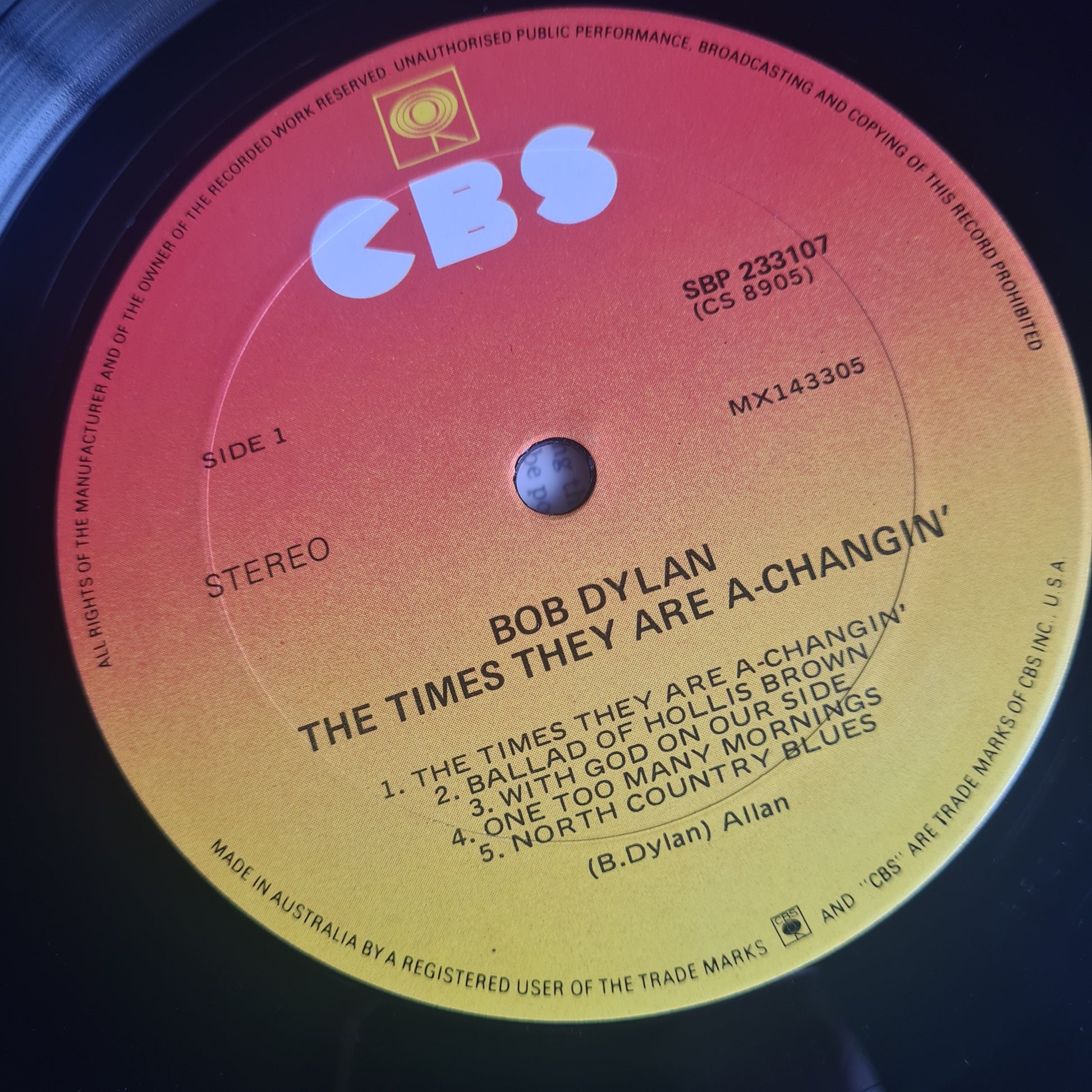 Bob Dylan – The Times They Are A-Changin' - 1964 (late 70's Australian Pressing) - Vinyl Record LP - Sound Hound Records