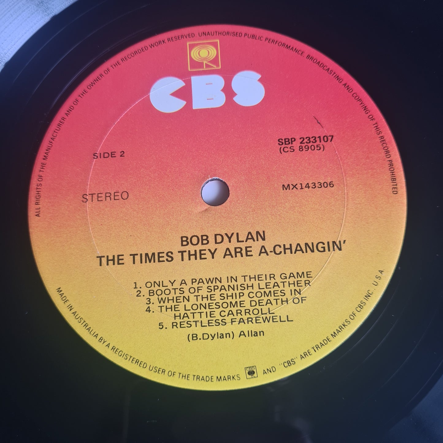 Bob Dylan – The Times They Are A-Changin' - 1964 (late 70's Australian Pressing) - Vinyl Record LP - Sound Hound Records