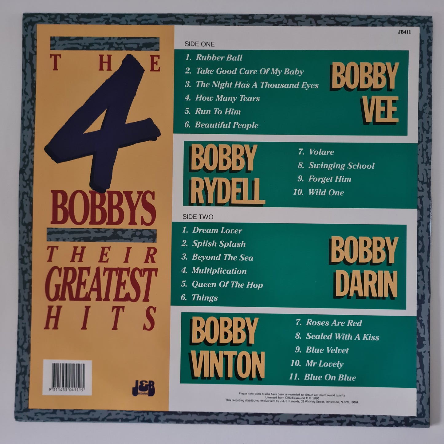 Bobby Vee / Bobby Rydell / Bobby Darin / Bobby Vinton ‎– The 4 Bobbys: Their Greatest Hits- 1980 - Vinyl Record LP - Sound Hound Records