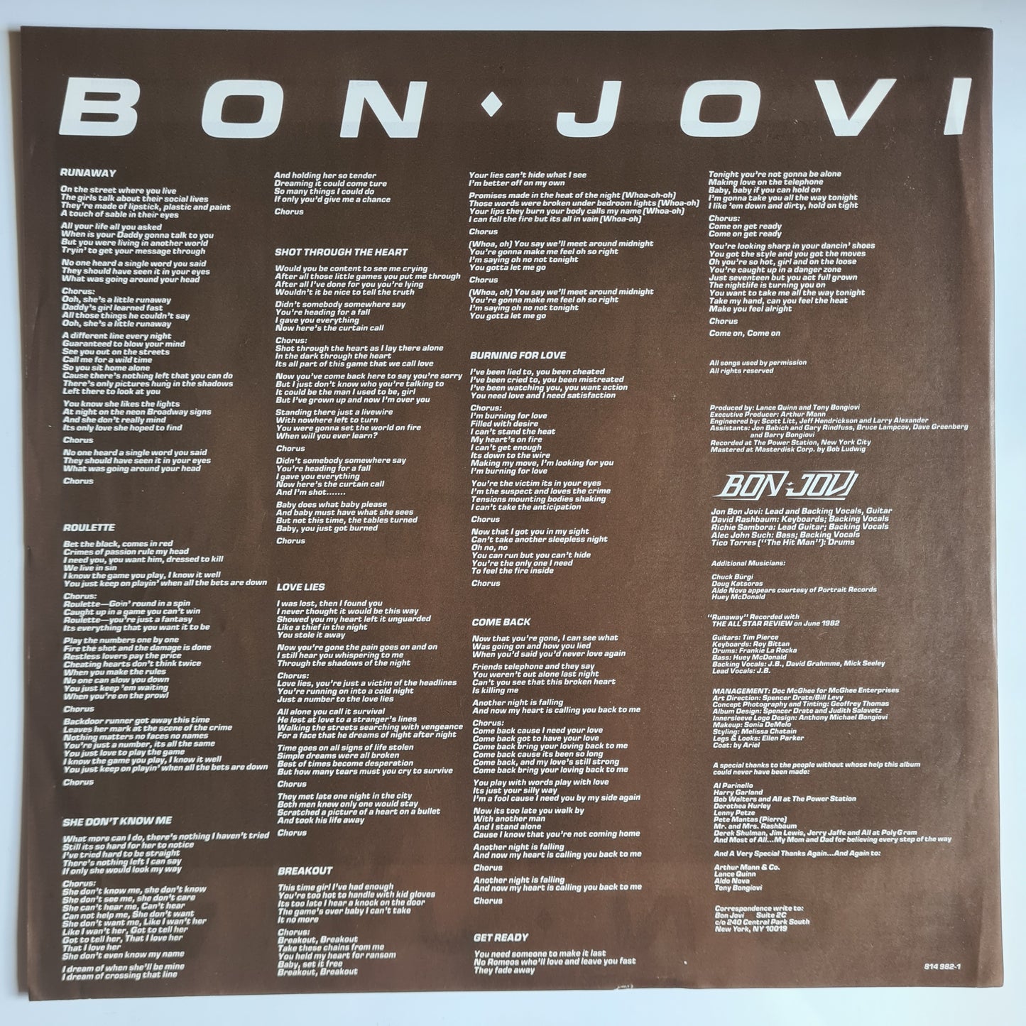 Bon Jovi – Bon Jovi - 1984 - Vinyl Record LP - Sound Hound Records
