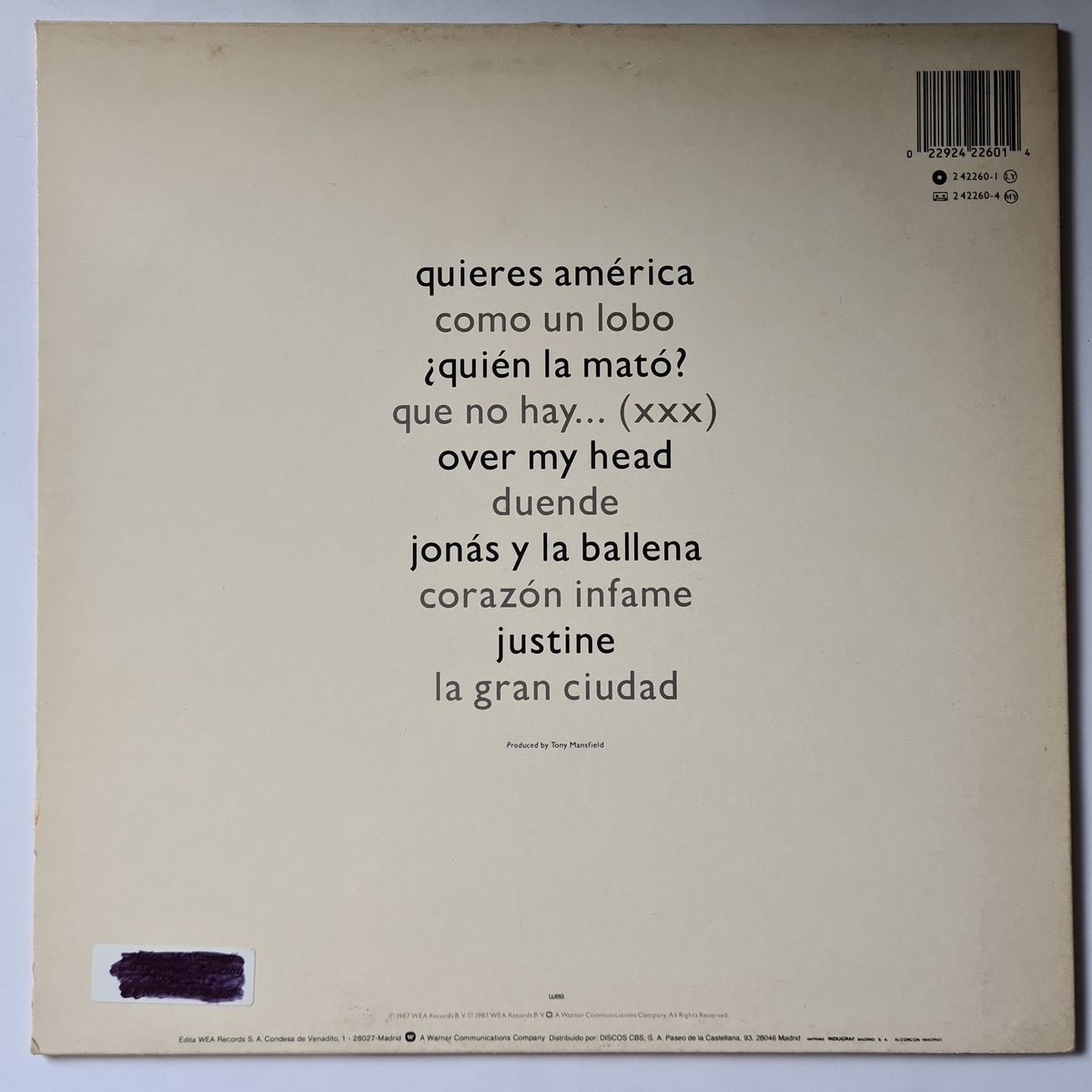 Bosè – XXX - 1987 - Vinyl Record LP