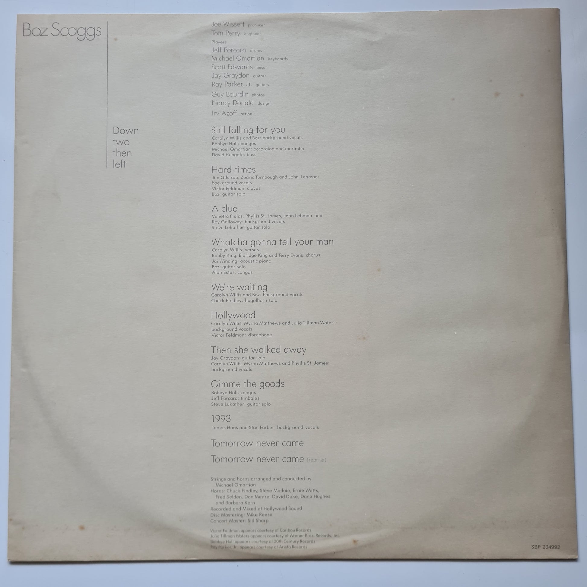 Boz Scaggs – Down Two Then Left - 1977 - Vinyl Record LP (near mint) - Sound Hound Records