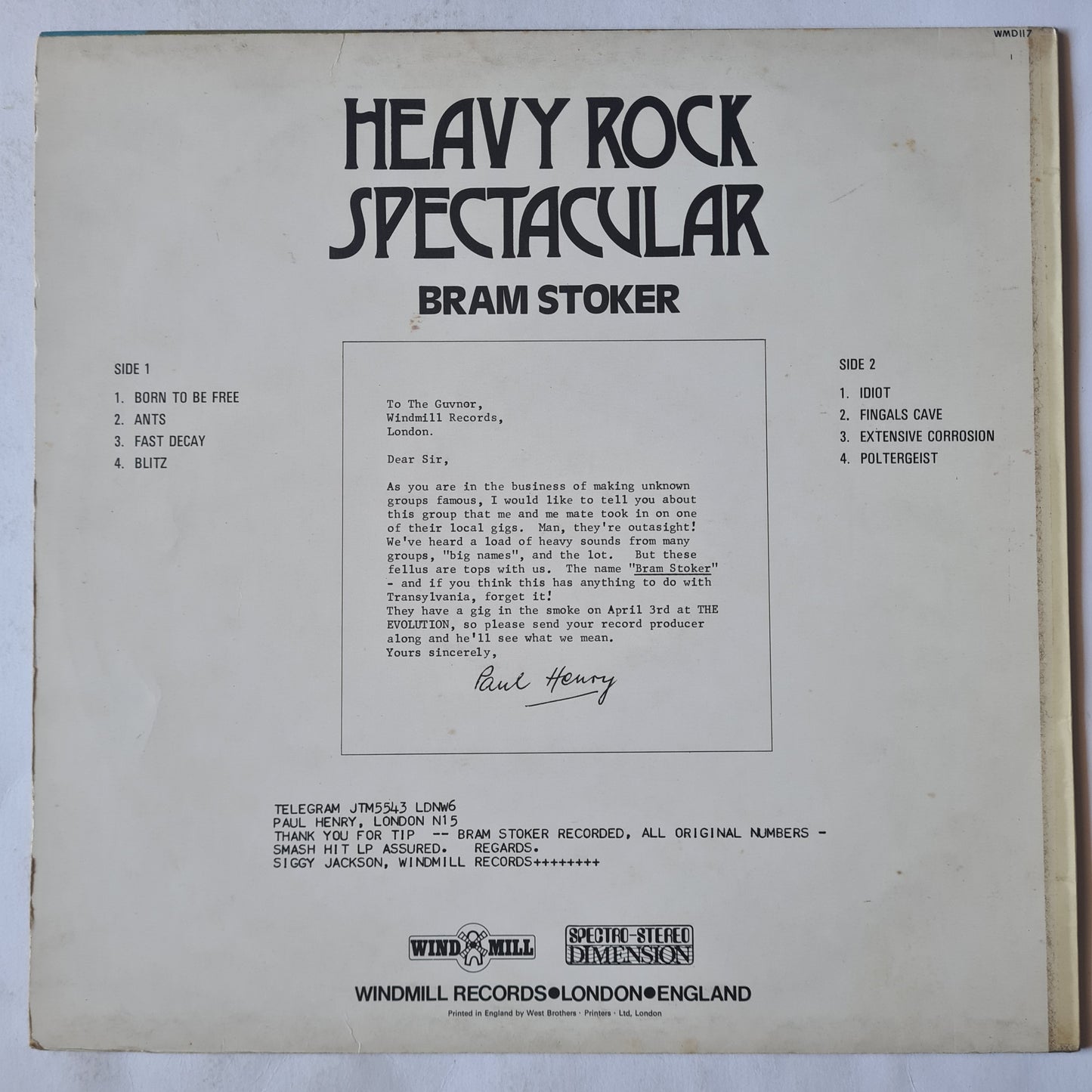 Bram Stoker – Heavy Rock Spectacular - 1972 - Vinyl Record LP - Sound Hound Records