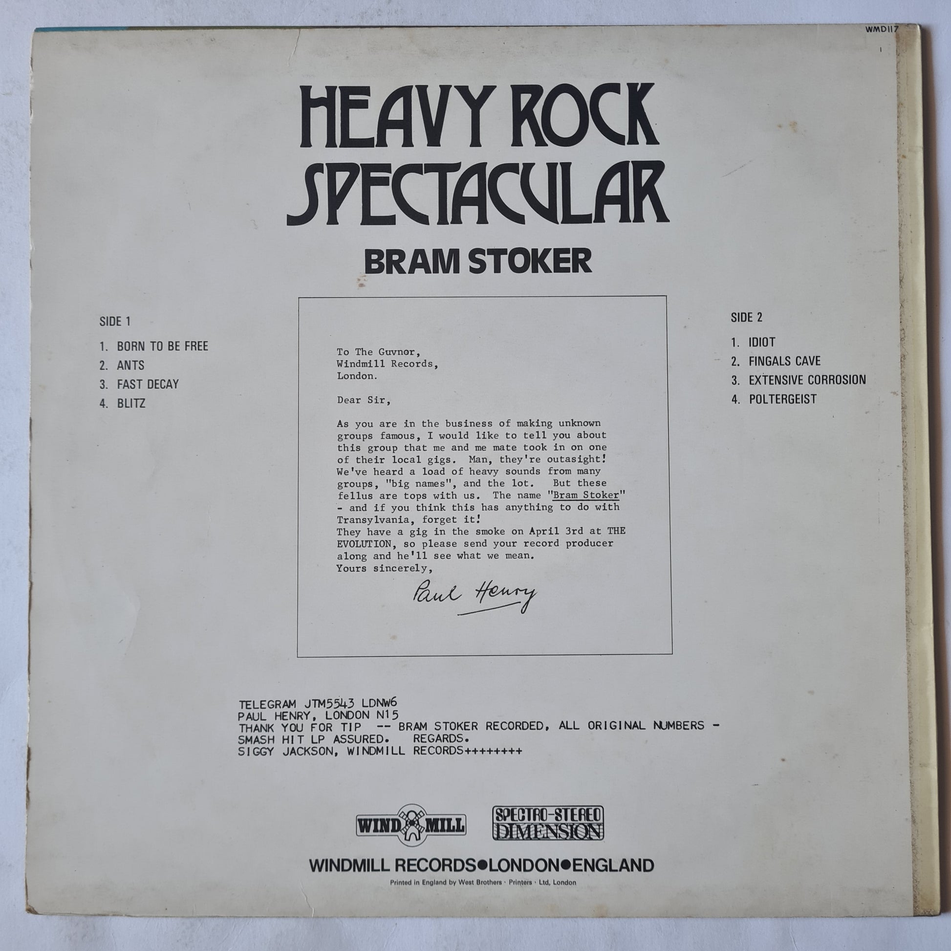 Bram Stoker – Heavy Rock Spectacular - 1972 - Vinyl Record LP - Sound Hound Records