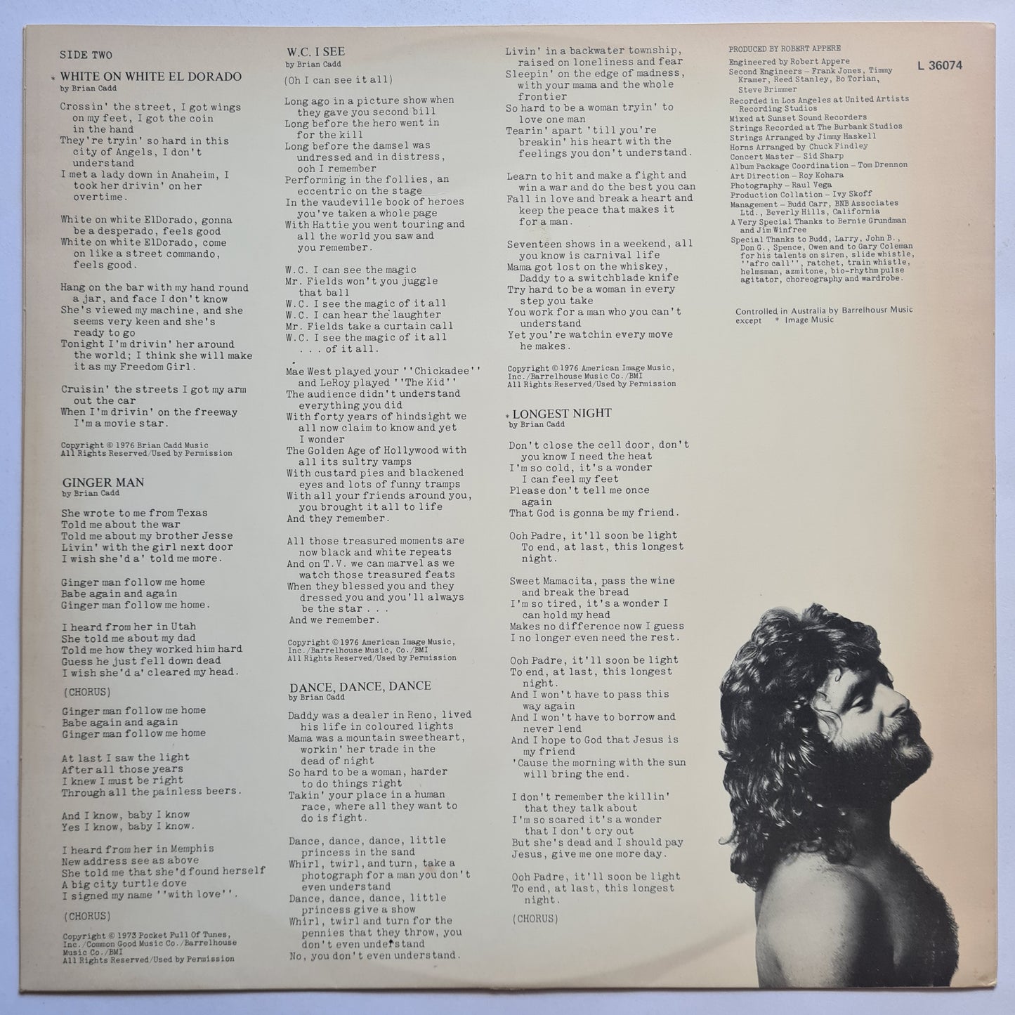 Brian Cadd – White On White - 1976 - Vinyl Record LP - Sound Hound Records