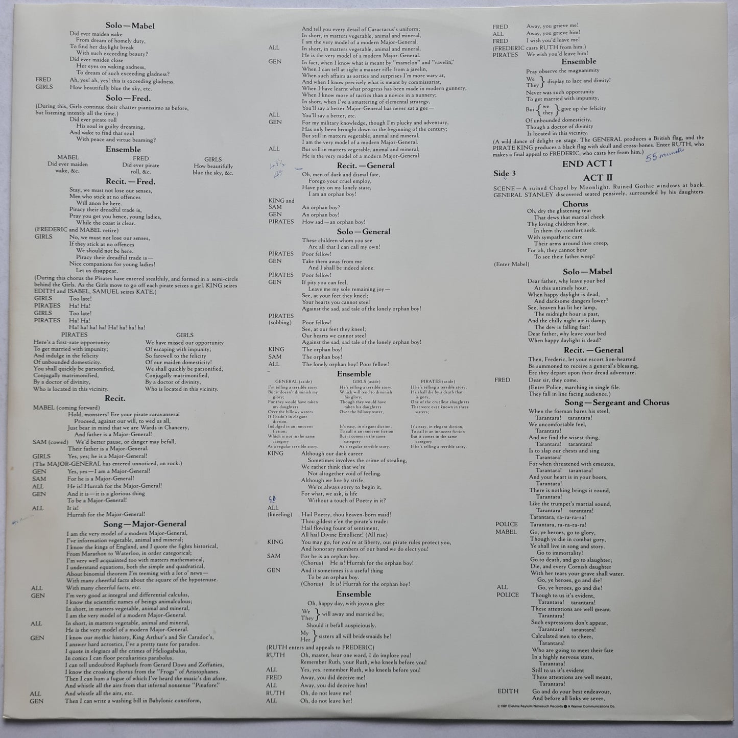 Broadway Cast (Linda Ronstadt) – Gilbert & Sullivan's The Pirates Of Penzance - 1981 (Gatefold) - Vinyl Record 2LP - Sound Hound Records