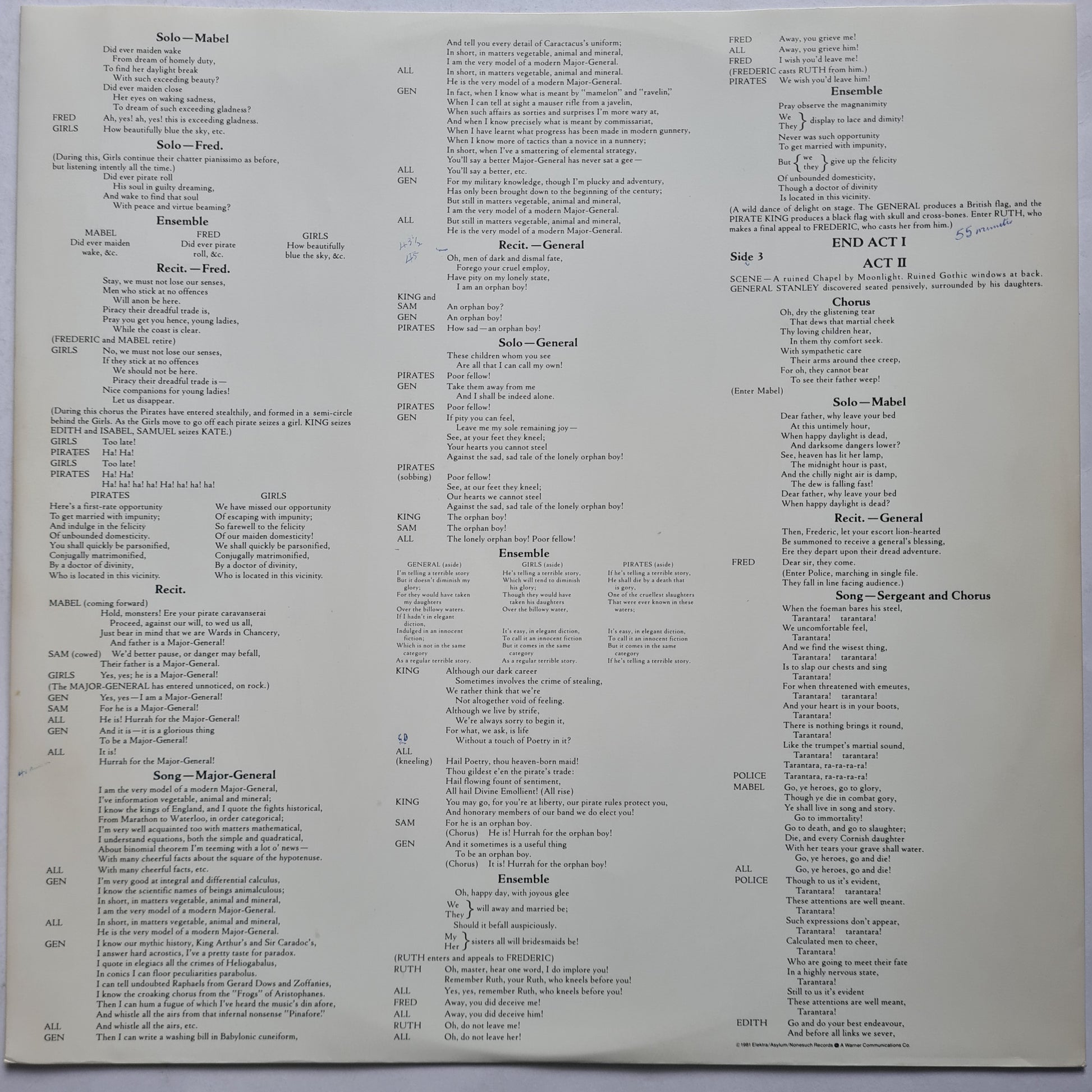 Broadway Cast (Linda Ronstadt) – Gilbert & Sullivan's The Pirates Of Penzance - 1981 (Gatefold) - Vinyl Record 2LP - Sound Hound Records
