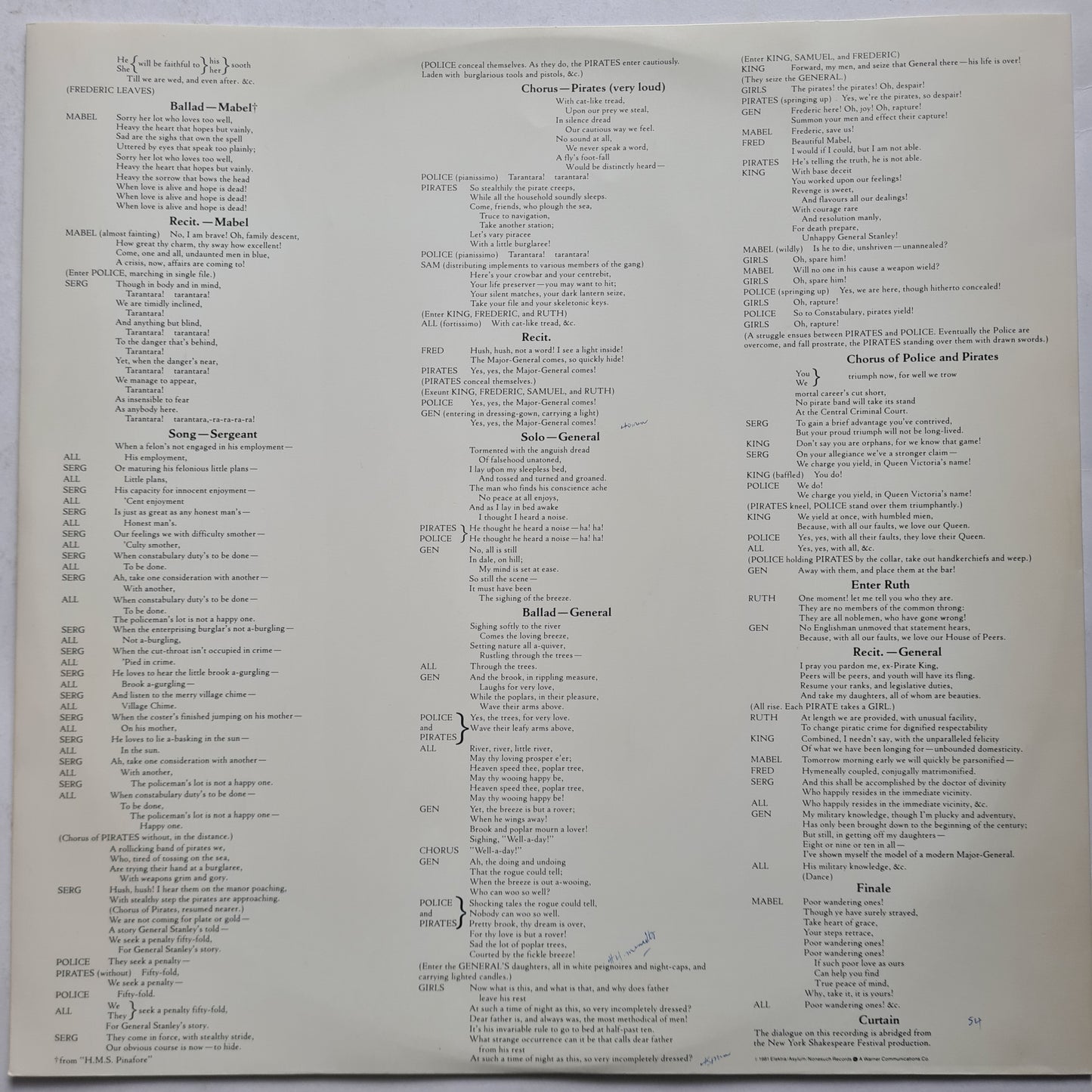 Broadway Cast (Linda Ronstadt) – Gilbert & Sullivan's The Pirates Of Penzance - 1981 (Gatefold) - Vinyl Record 2LP - Sound Hound Records