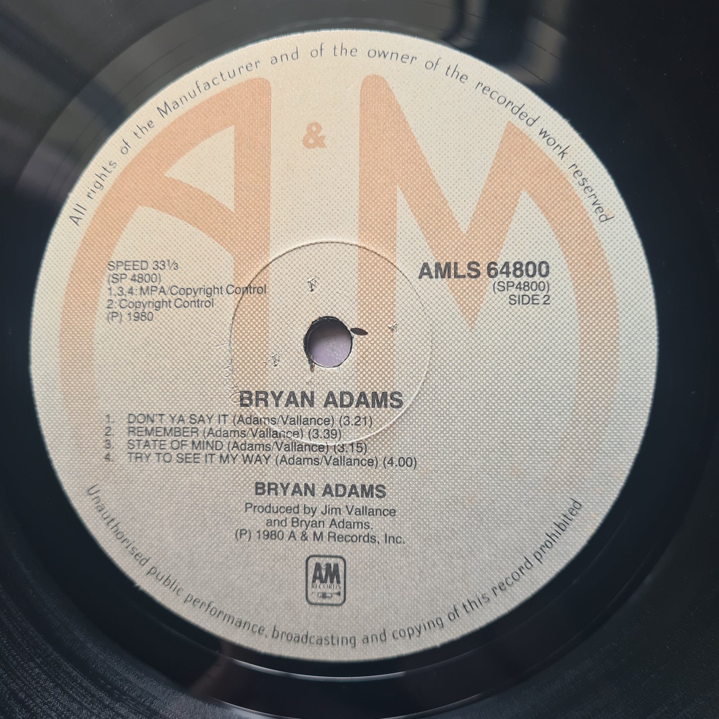 Bryan Adams – Bryan Adams - 1980 South African Pressing - Vinyl Record LP - Sound Hound Records