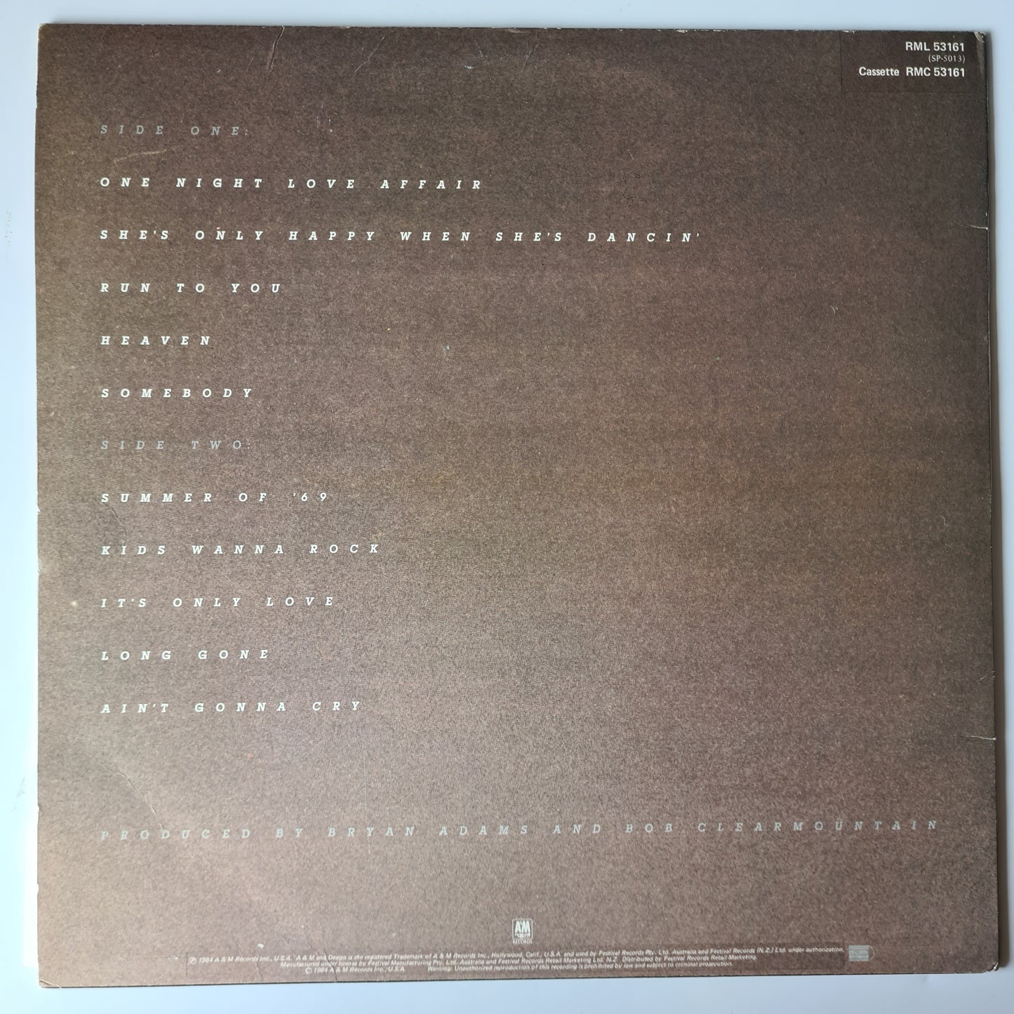 Bryan Adams – Reckless - 1984 - Vinyl Record LP - Sound Hound Records
