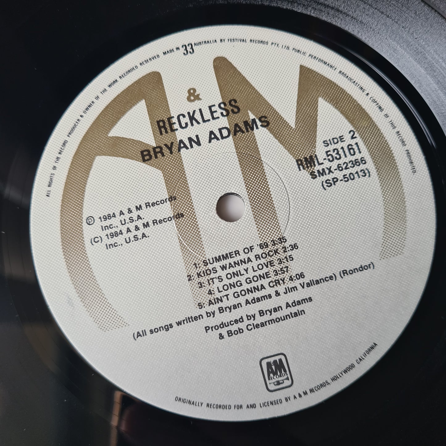 Bryan Adams – Reckless - 1984 - Vinyl Record LP - Sound Hound Records