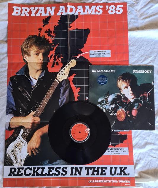 Bryan Adams – Somebody - 1984 (12inch Single with UK Tour Poster) - Vinyl Record Maxi Single - Sound Hound Records
