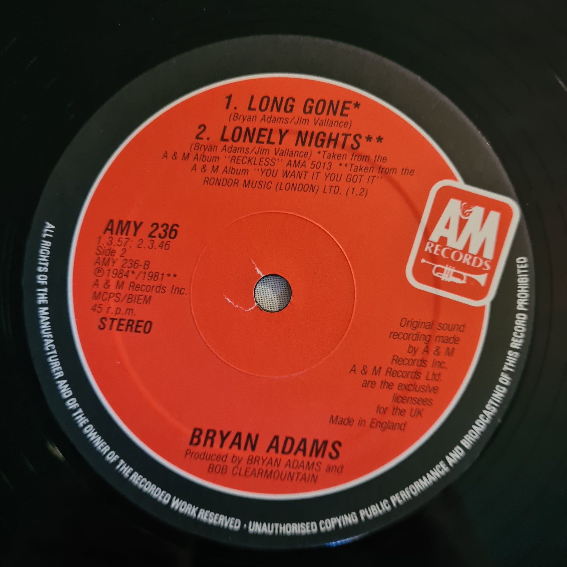 Bryan Adams – Somebody - 1984 (12inch Single with UK Tour Poster) - Vinyl Record Maxi Single - Sound Hound Records