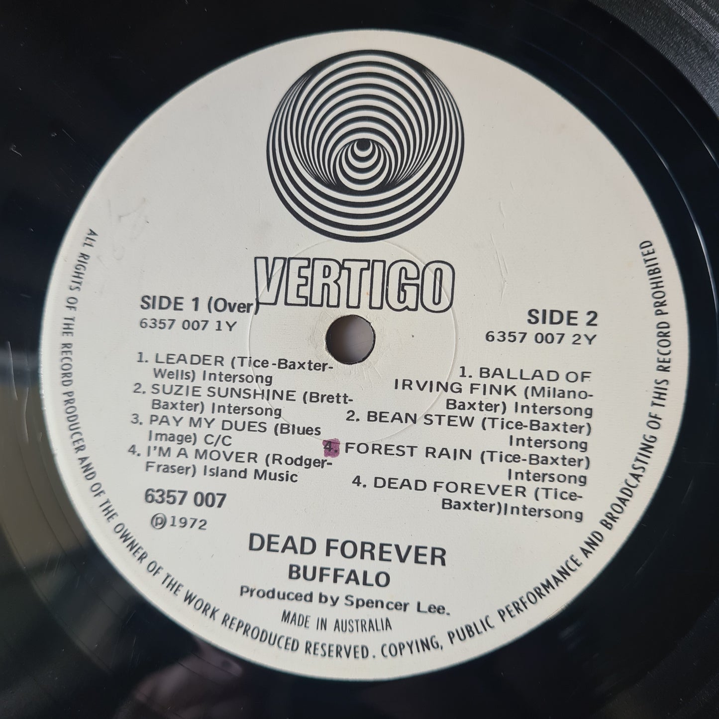 Buffalo – Dead Forever - 1972 (First Pressing, vertigo swirl label - Vinyl Record LP *RARE* - Sound Hound Records