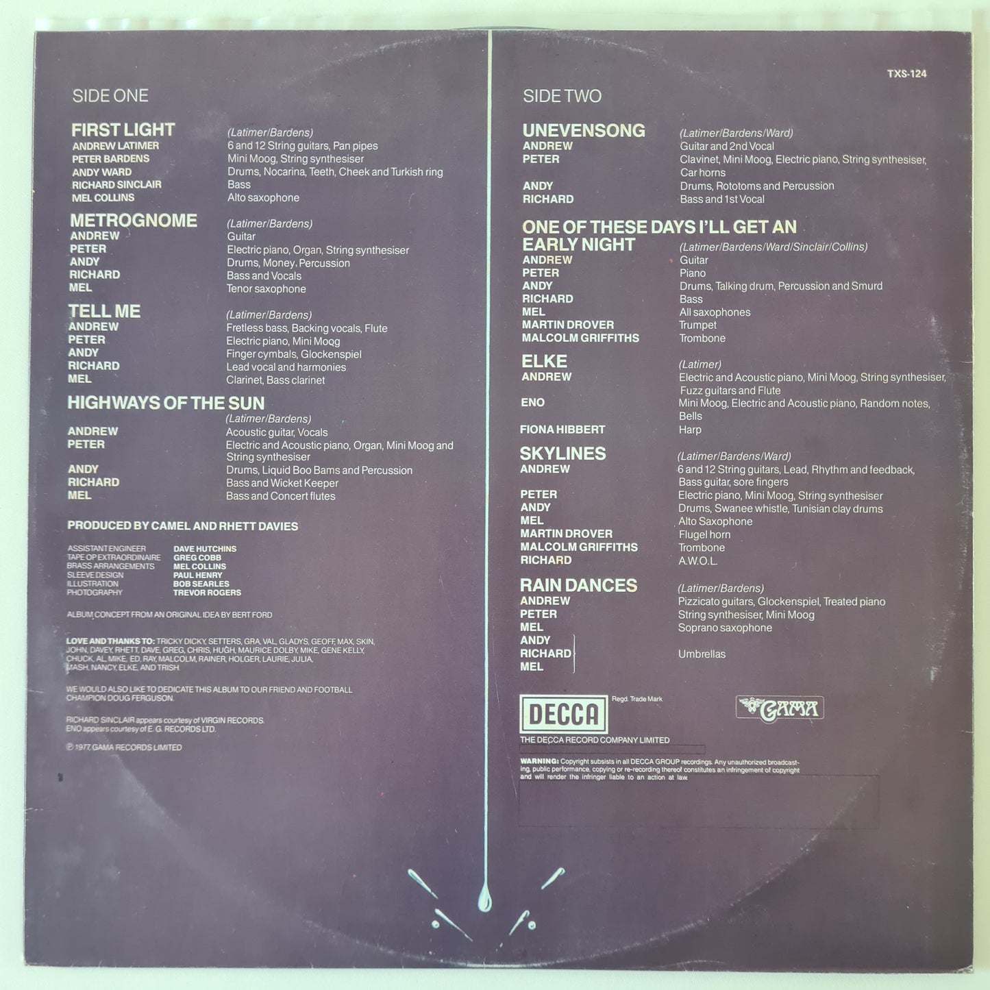 Camel – Rain Dances - 1977 - Vinyl Record LP - Sound Hound Records