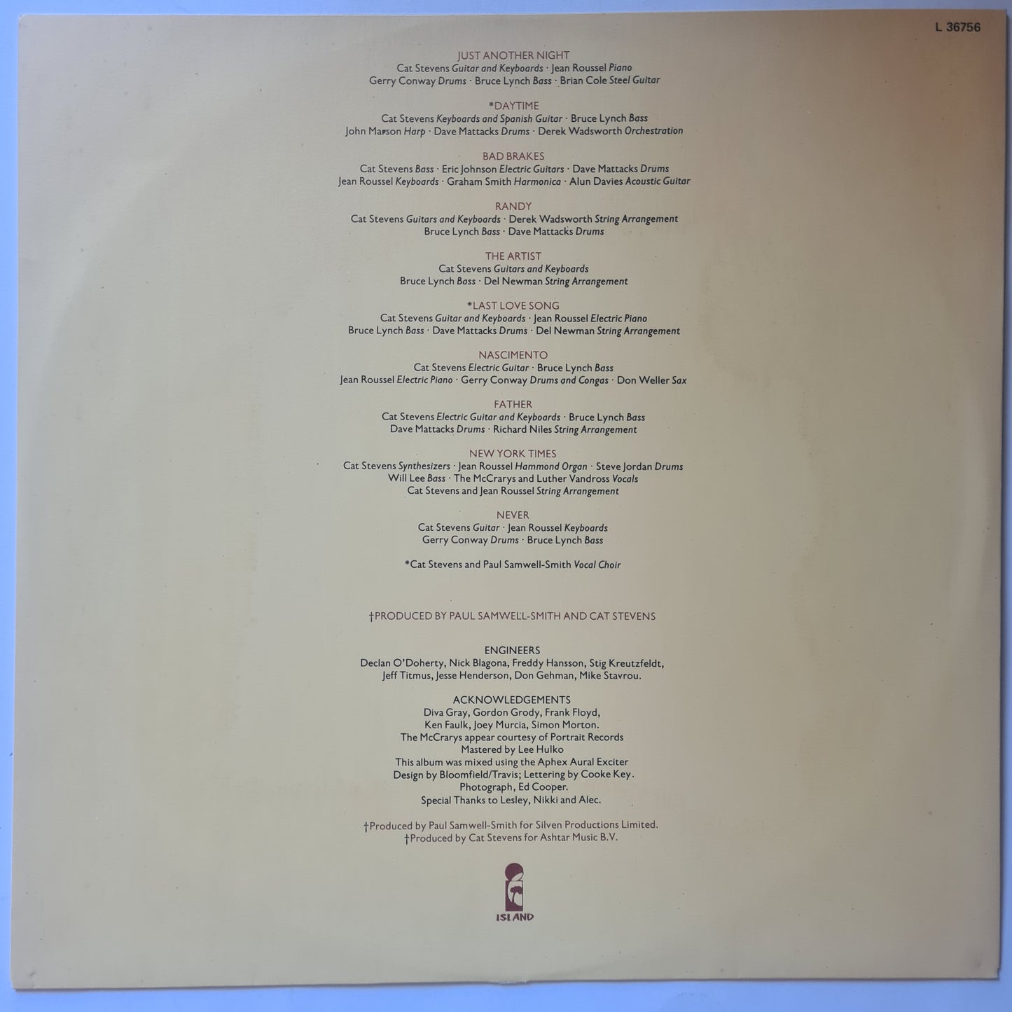 Cat Stevens – Back To Earth - 1978 - Vinyl Record LP - Sound Hound Records