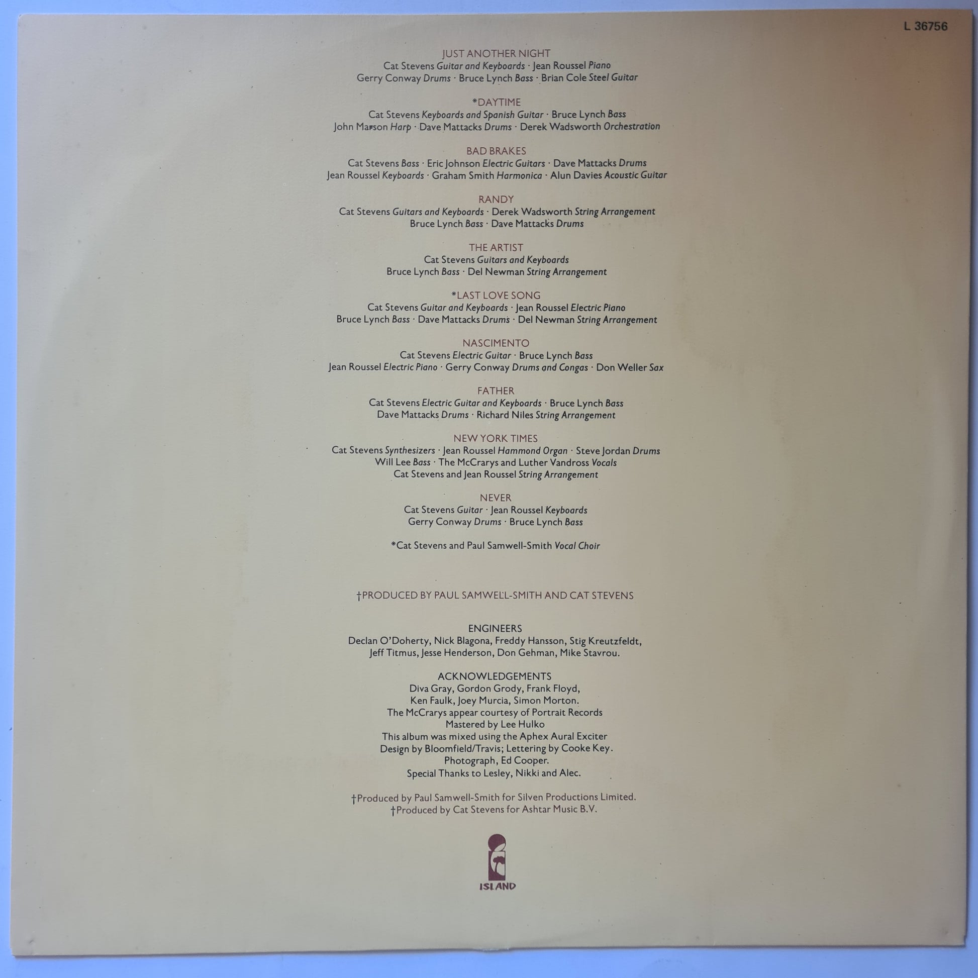 Cat Stevens – Back To Earth - 1978 - Vinyl Record LP - Sound Hound Records
