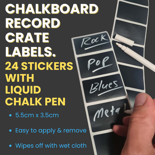 Chalkboard Record Crate Labels: 24 Stickers & Liquid Chalk Pen - Free Postage