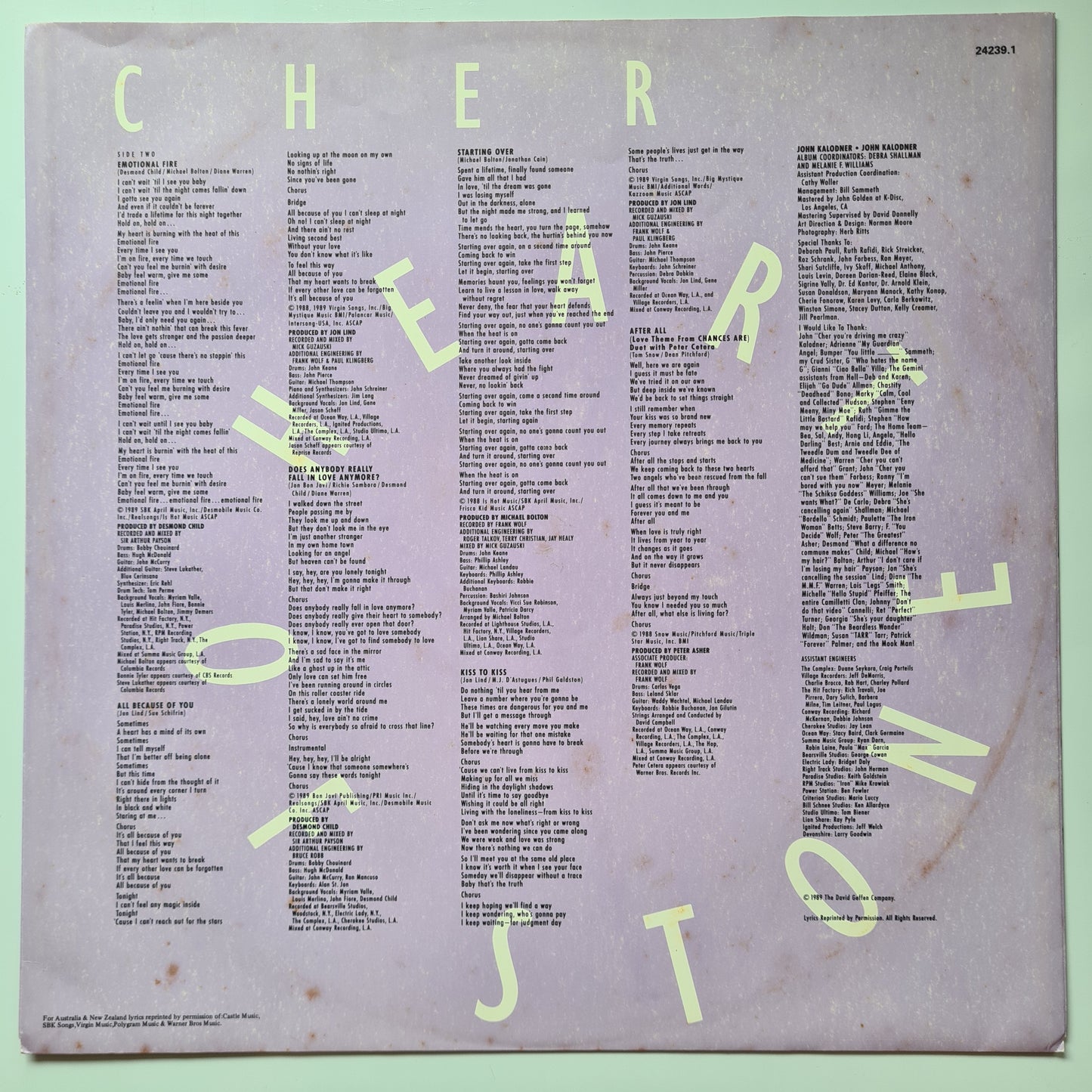 Cher – Heart Of Stone - 1989 - Vinyl Record LP - Sound Hound Records