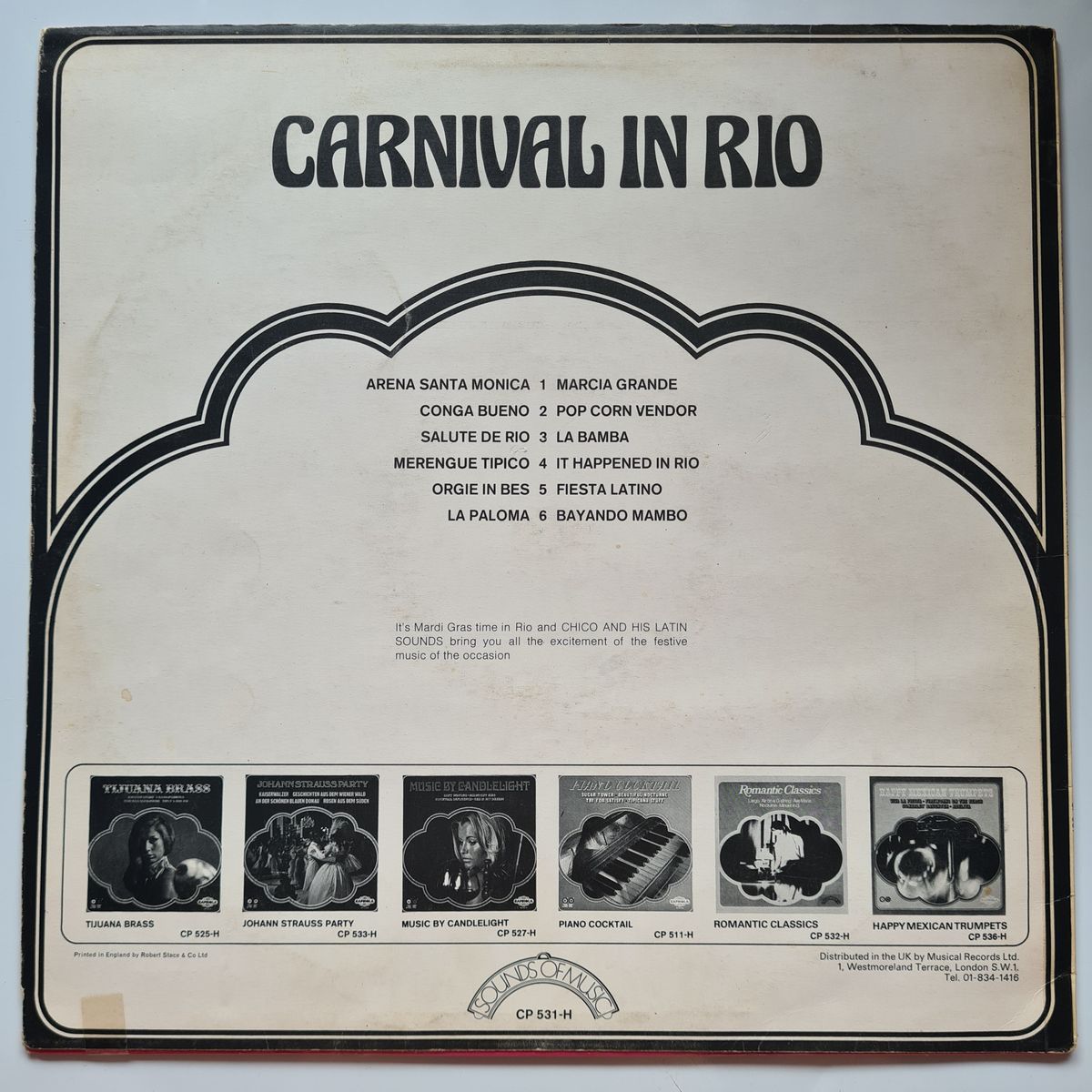 Chico And His Orchestra – Carnival In Rio - 1968 - Vinyl Record LP