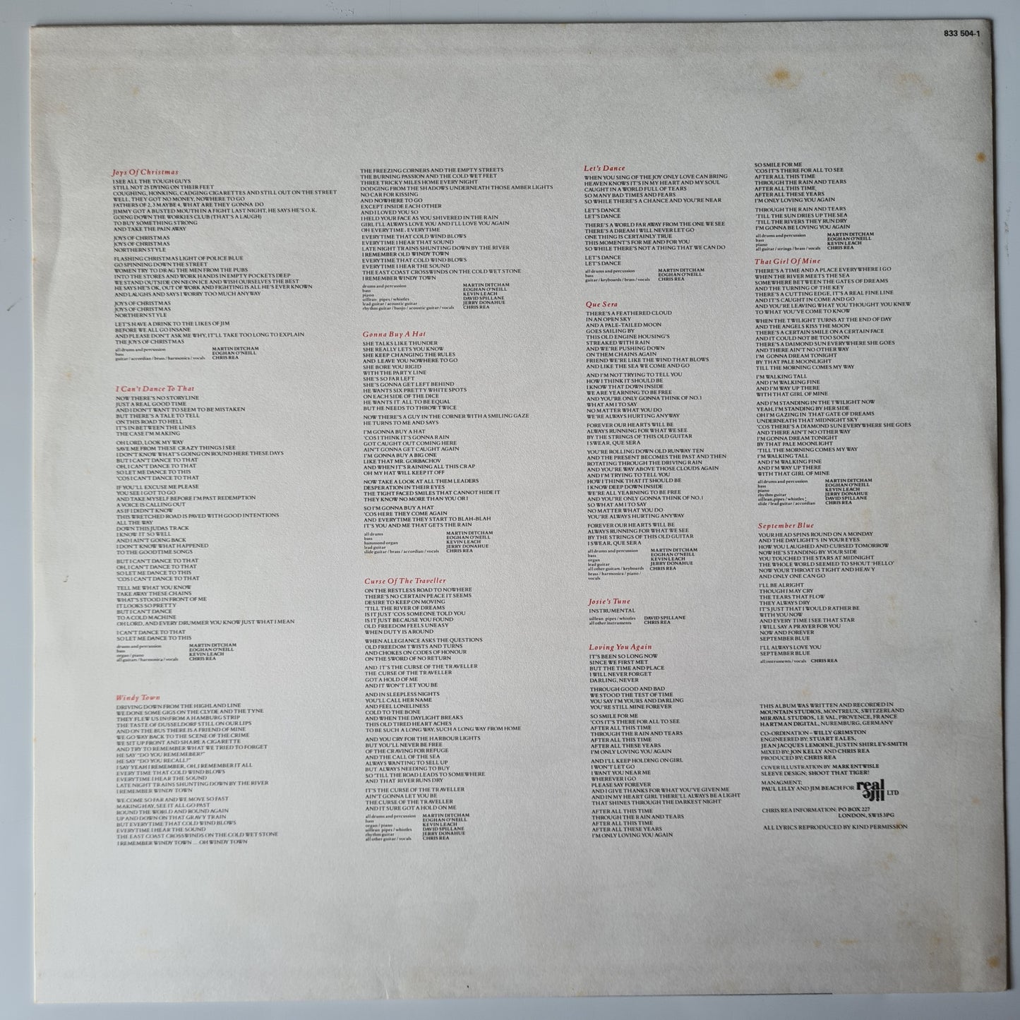 Chris Rea – Dancing With Strangers - 1987 - Vinyl Record LP - Sound Hound Records