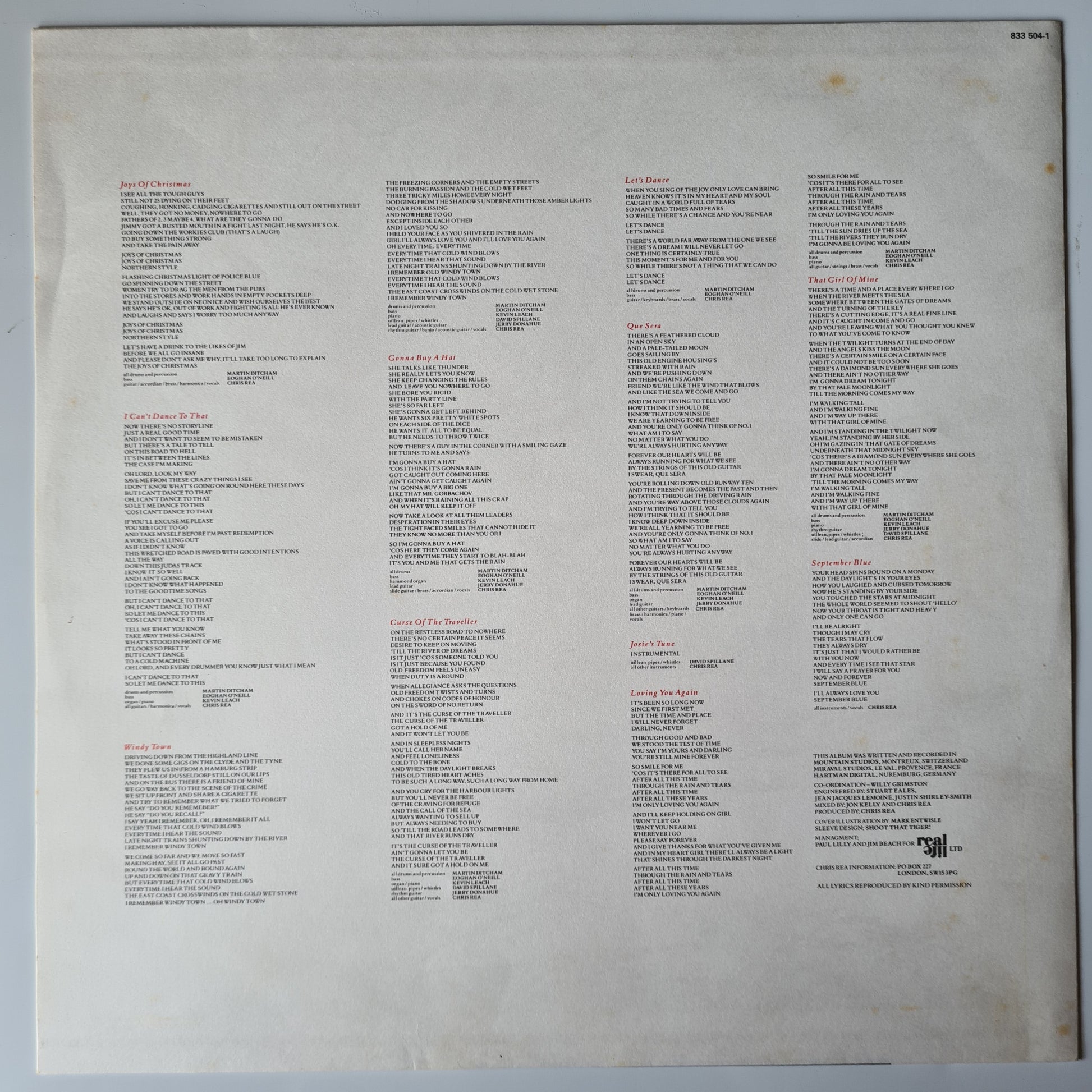 Chris Rea – Dancing With Strangers - 1987 - Vinyl Record LP - Sound Hound Records