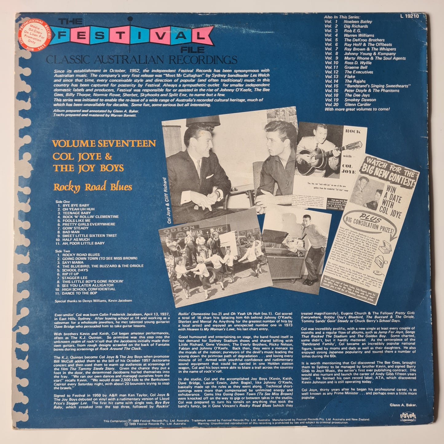 Col Joye & The Joy Boys – Rocky Road Blues: The Festival File Volume Seventeen - 1989 - Vinyl Record LP - Sound Hound Records