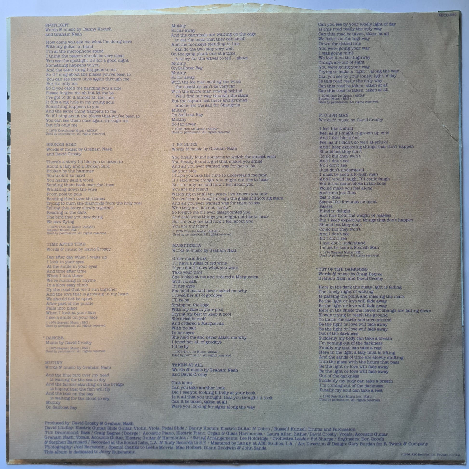 Crosby & Nash – Whistling Down The Wire - 1976 - Vinyl Record LP - Sound Hound Records