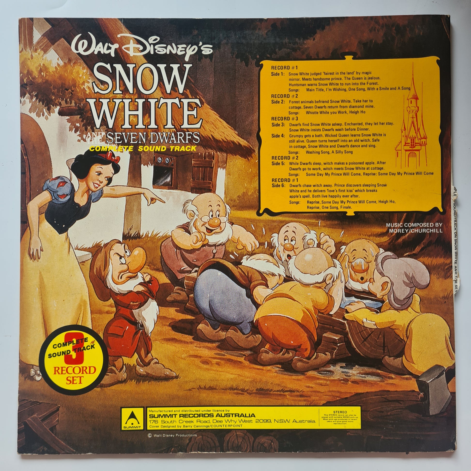 DISNEY - Walt Disney's Complete Soundtrack: Snow White And The Seven Dwarfs - 1975 (80's Australian Pressing) - Vinyl Record 3LP Set - Sound Hound Records