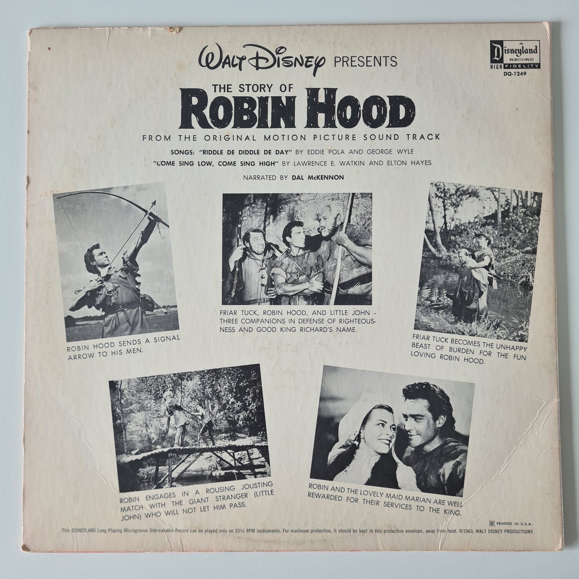 Dal McKennon – Walt Disney Presents: The Story Of Robin Hood - 1965 - Vinyl Record LP - Sound Hound Records