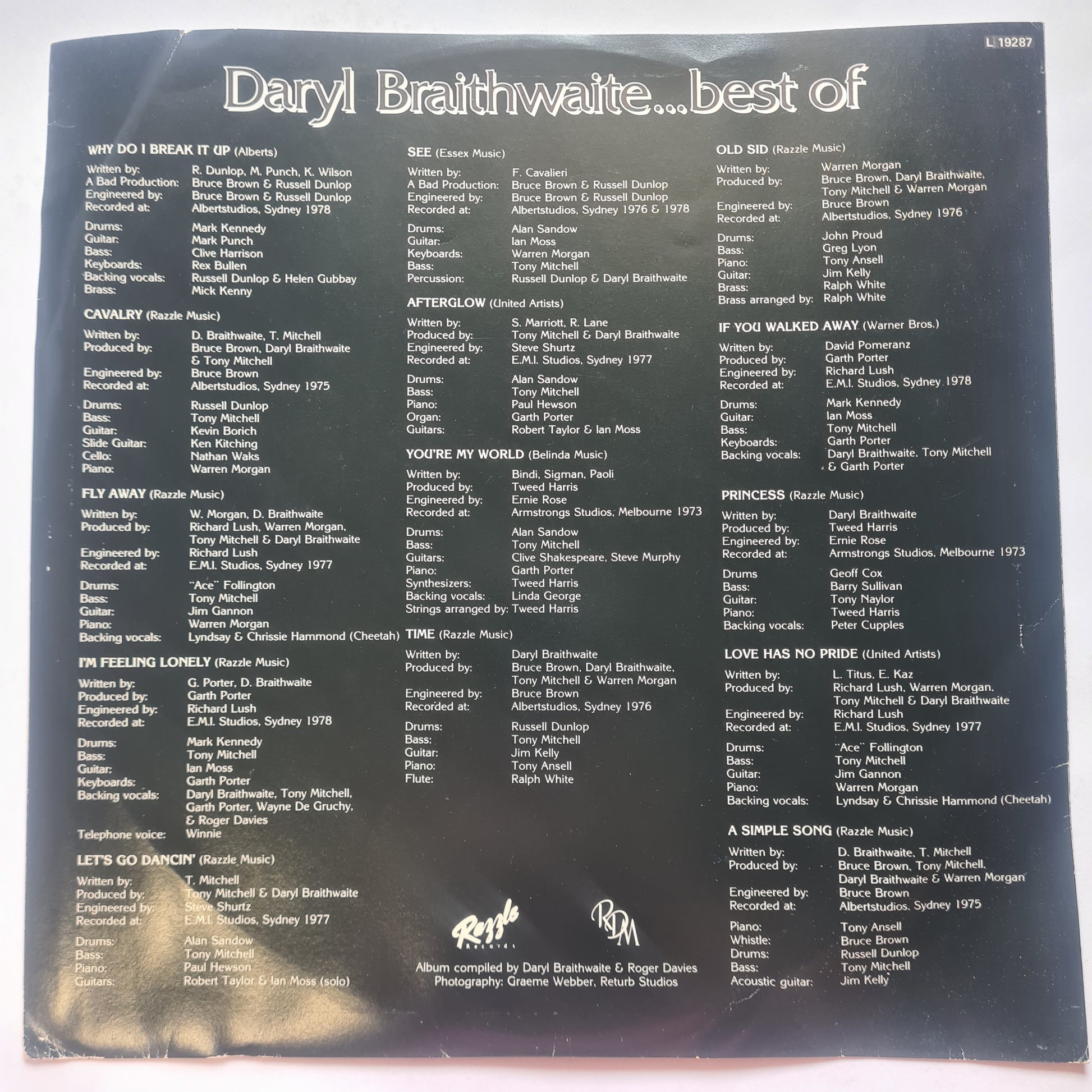Daryl Braithwaite  – Best Of  - 1978 - Vinyl Record Lp - Sound Hound Records