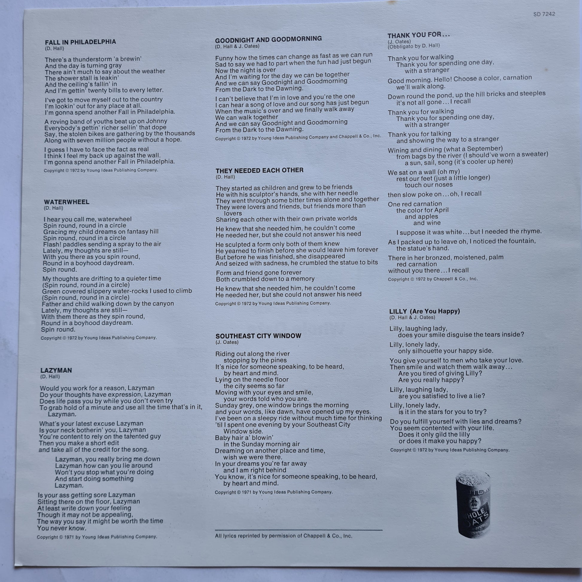 Daryl Hall & John Oates – Whole Oats - 1972 - Vinyl Record LP - Sound Hound Records