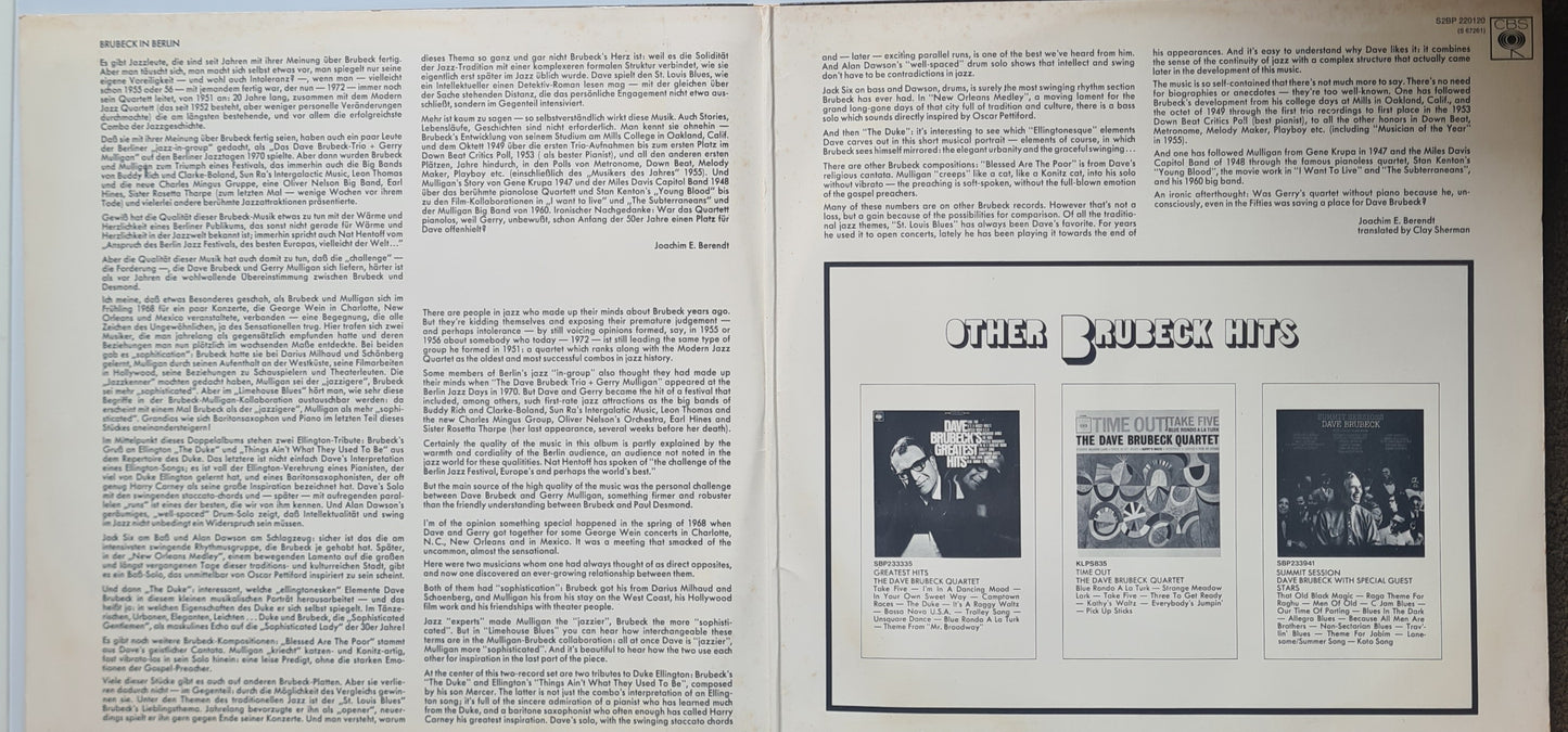 Dave Brubeck Trio & Gerry Mulligan – Live At The Berlin Philharmonie - 1972 - Vinyl Record 2LP - Sound Hound Records