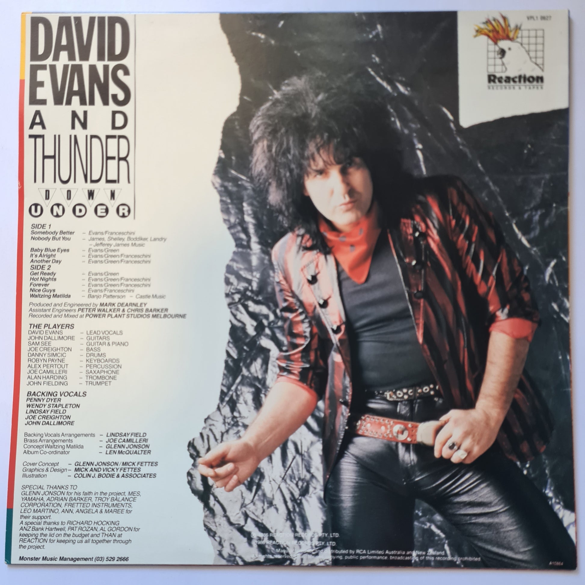 David Evans And Thunder Down Under (AC/DC Related) – David Evans And Thunder Down Under - 1986 - Vinyl Record LP - Sound Hound Records