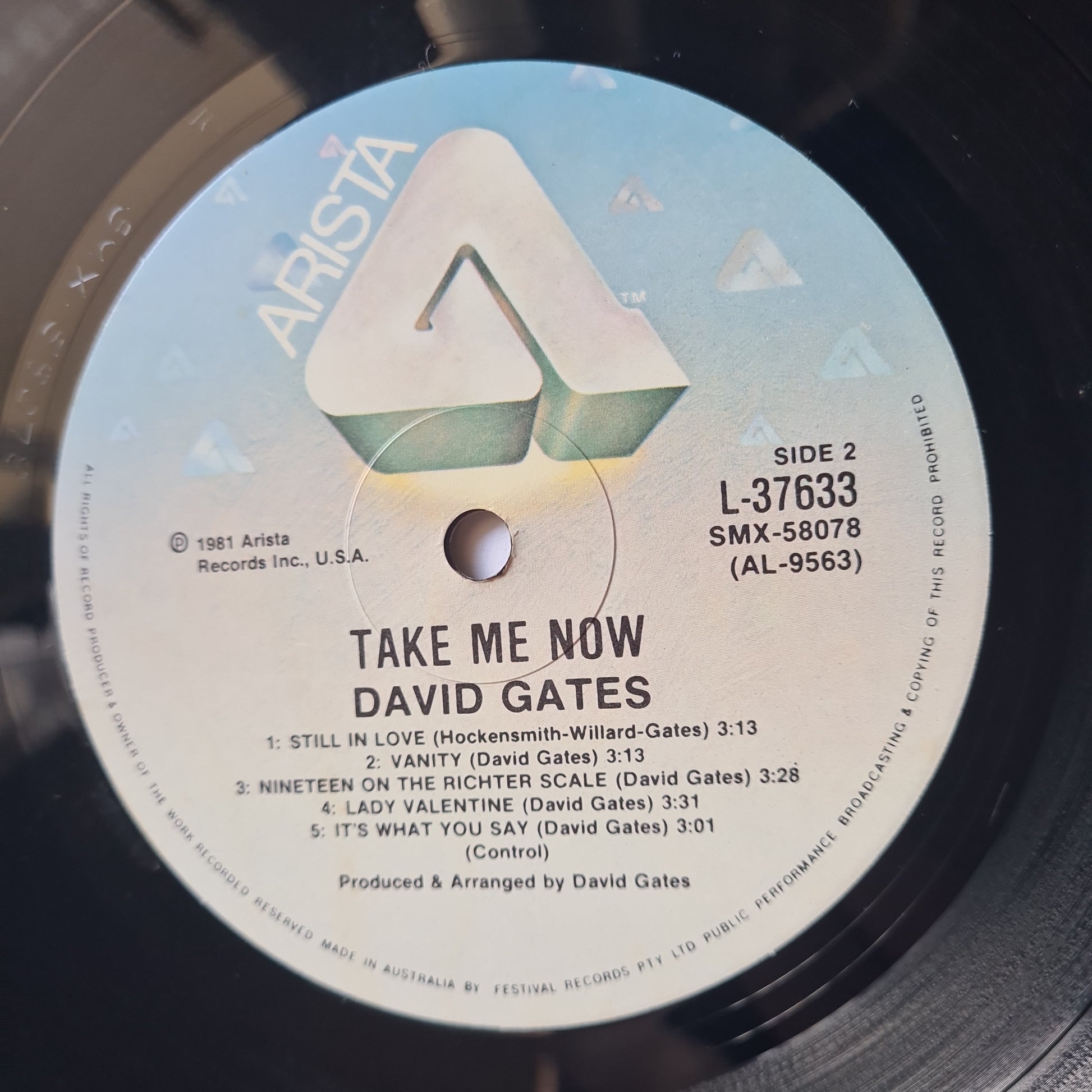 David Gates (Bread) – Take Me Now - 1981 - Vinyl Record LP - Sound Hound Records