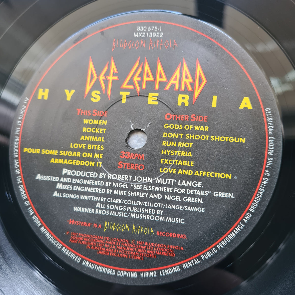 Def Leppard – Hysteria - 1987 (Australian Pressing) - Vinyl Record LP - Sound Hound Records