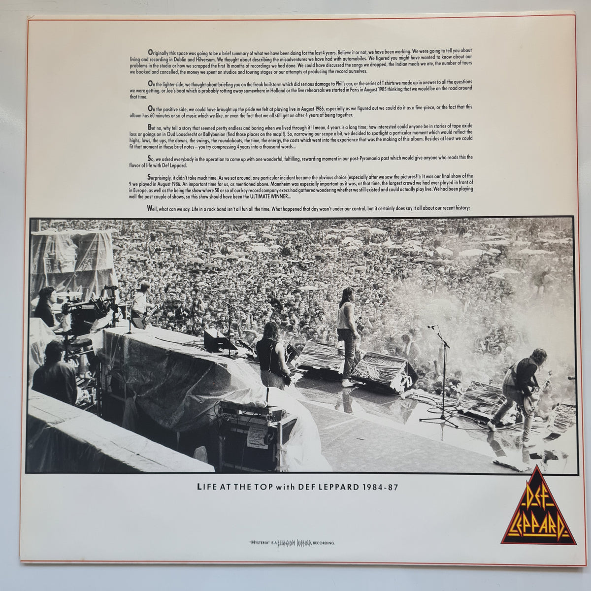 Def Leppard – Hysteria - 1987 (Australian Pressing) - Vinyl Record LP - Sound Hound Records
