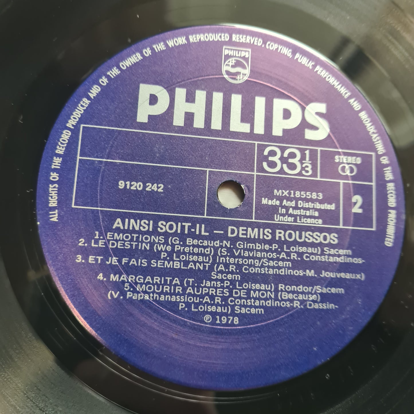 Demis Roussos  – "Ainsi Soit-il" - 1978 - Vinyl Record LP - Sound Hound Records