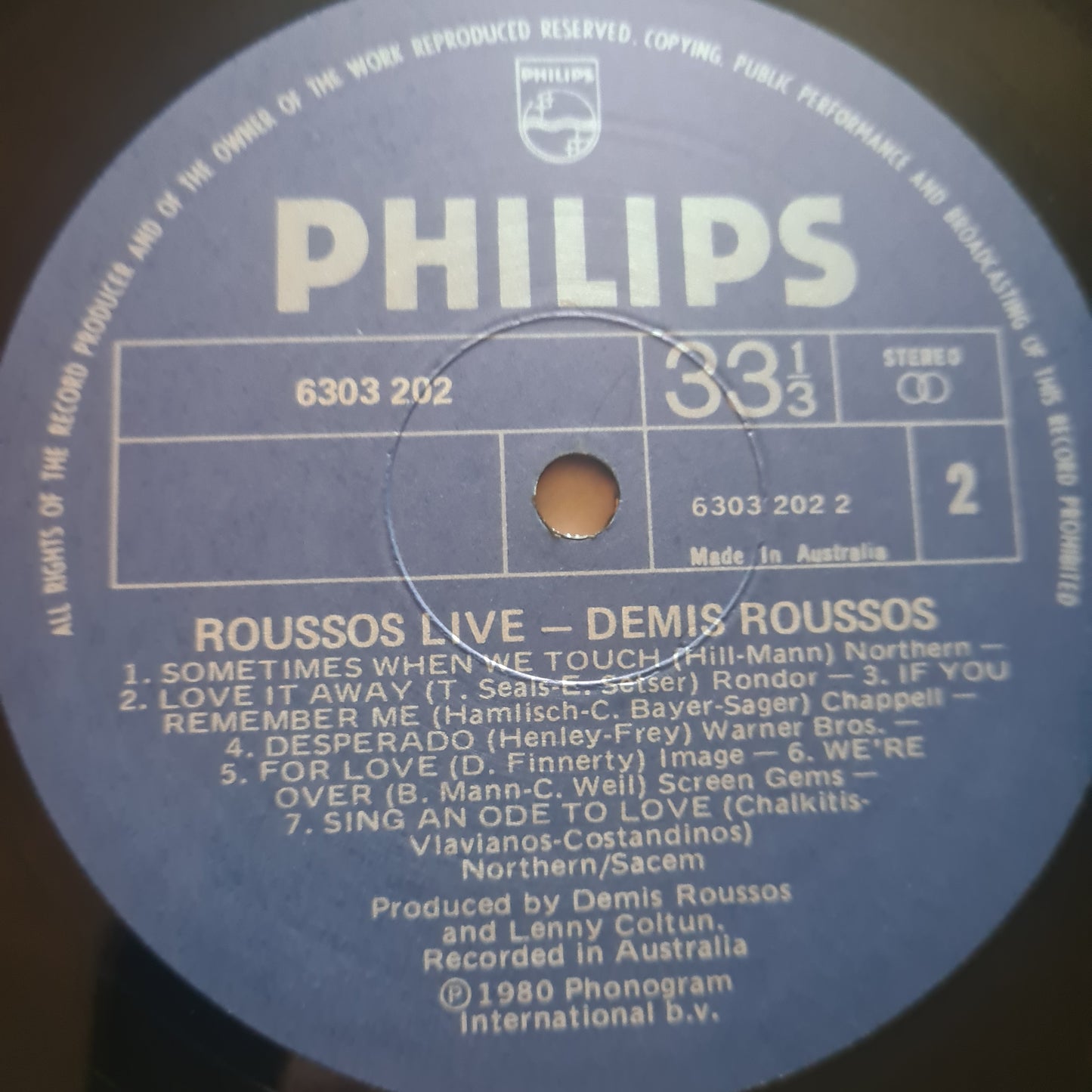 Demis Roussos –  Roussos Live! Demis Roussos At The Sydney Opera House - 1980 - Vinyl Record LP - Sound Hound Records