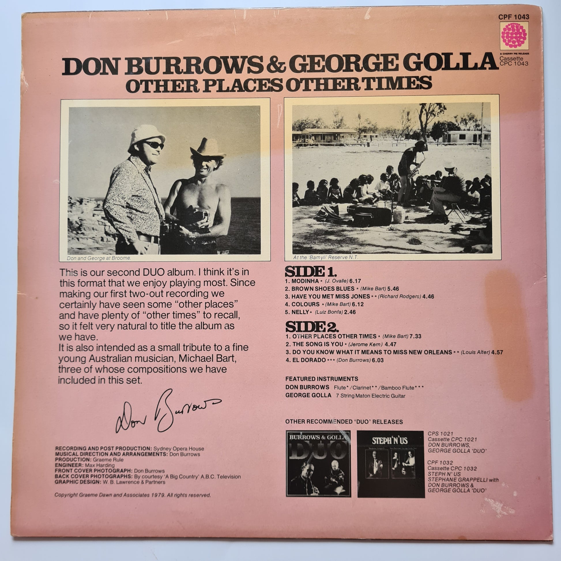 Don Burrows & George Golla Duo – Other Places Other Times - 1980 - Vinyl Record LP - Sound Hound Records