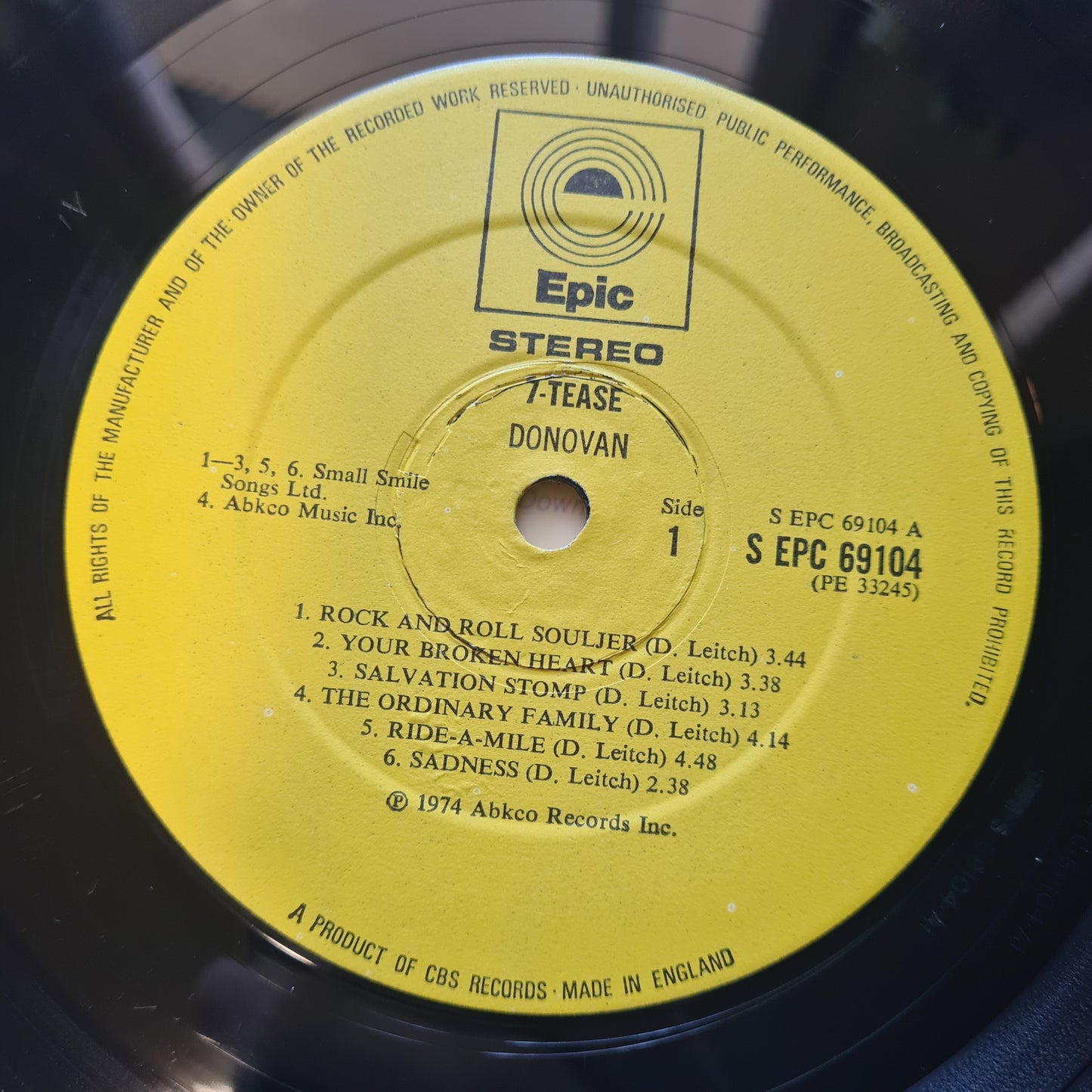 Donovan – 7Tease- 1974 - Vinyl Record LP - Sound Hound Records