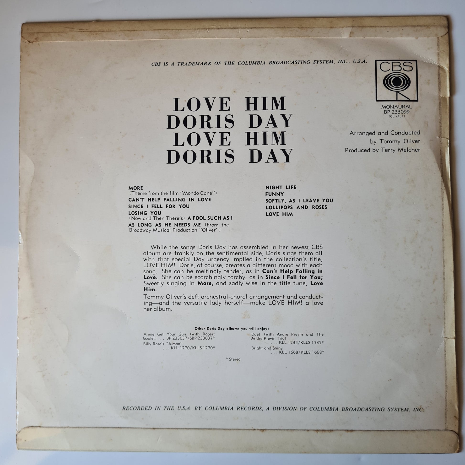 Doris Day – Doris Day - 1964 (Mono Pressing) - Vinyl Record LP - Sound Hound Records