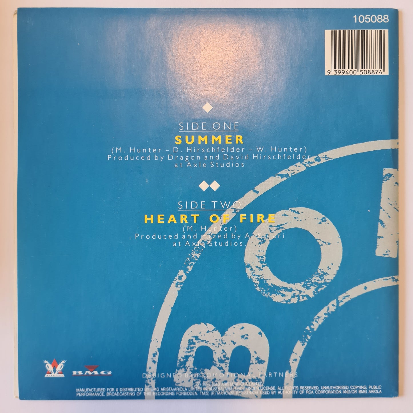 Dragon - Summer/ Heart Of Fire - 1989 - Vinyl Record 7" Single - 45 RPM (near mint) - Sound Hound Records
