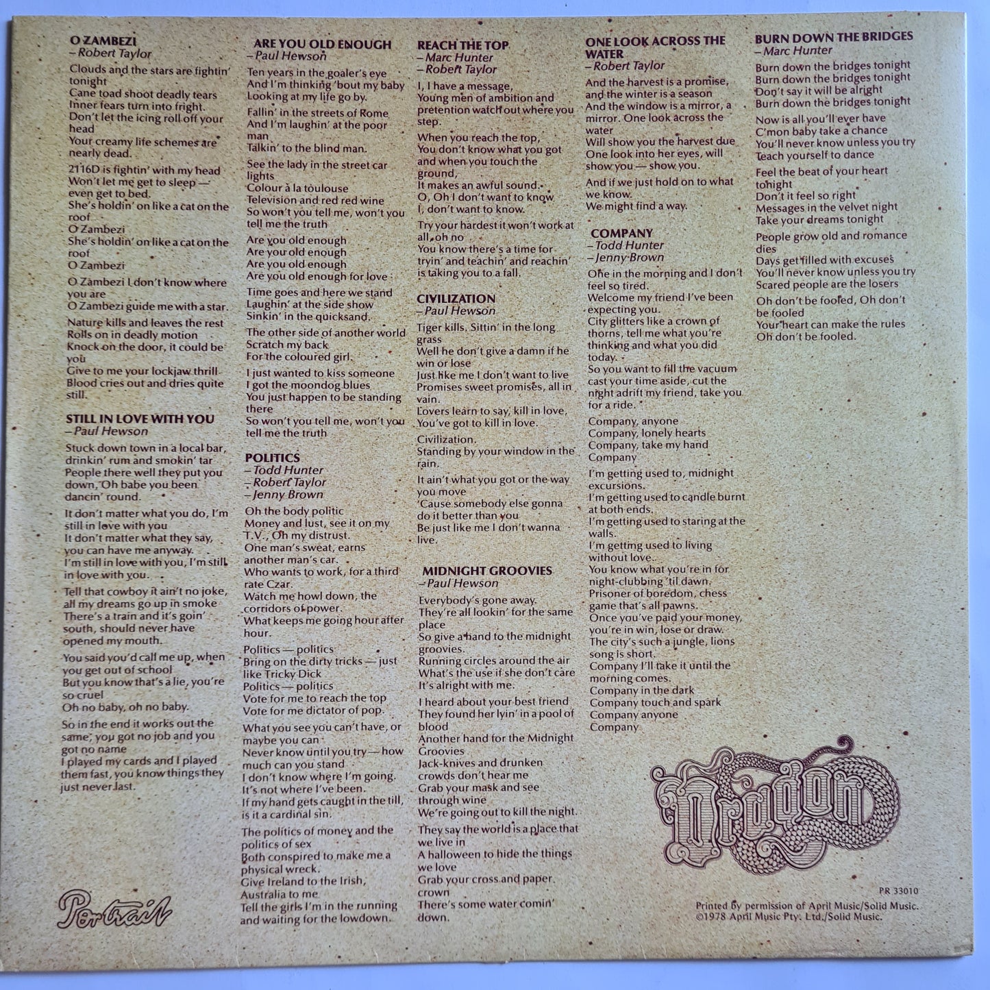 Dragon – Ozambezi - 1978 - Vinyl Record LP - Sound Hound Records