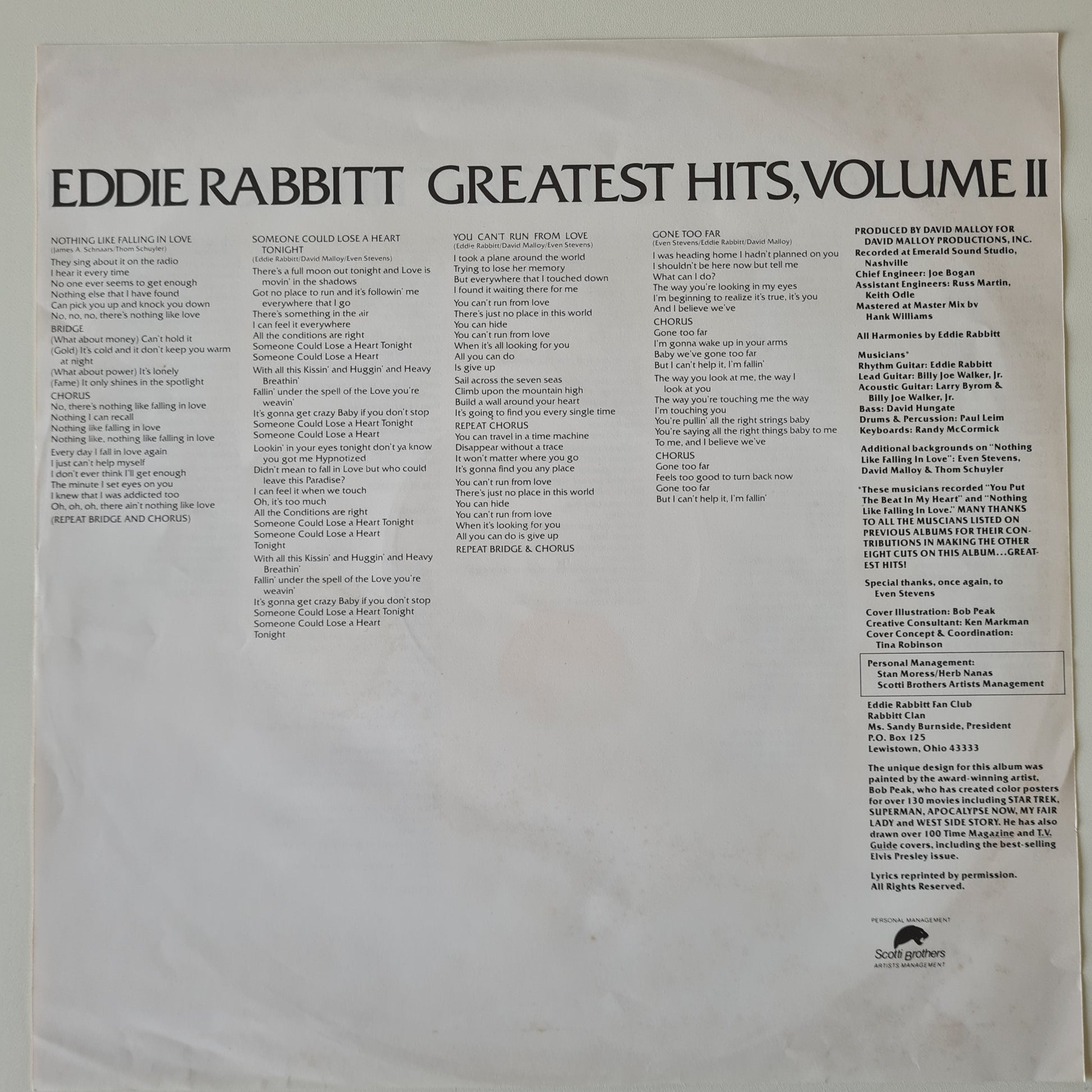 Eddie Rabbitt – Greatest Hits Vol. II - 1983 - Vinyl Record LP - Sound Hound Records