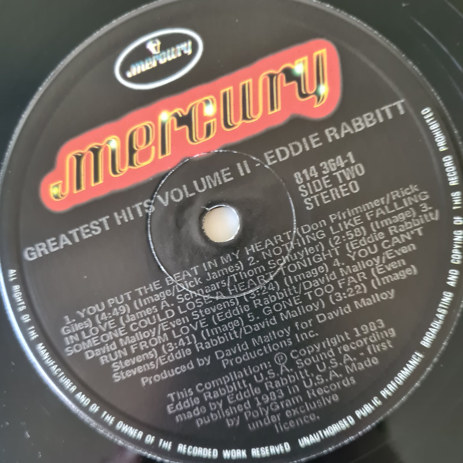 Eddie Rabbitt – Greatest Hits Vol. II - 1983 - Vinyl Record LP - Sound Hound Records