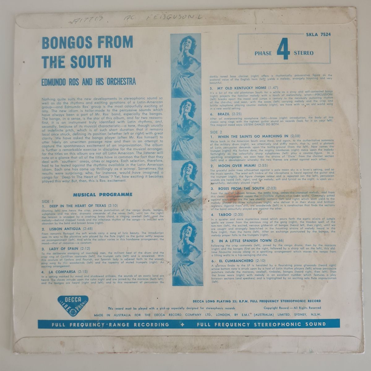 Edmundo Ros & His Orchestra – Bongos From The South - 1961 - Vinyl Record LP