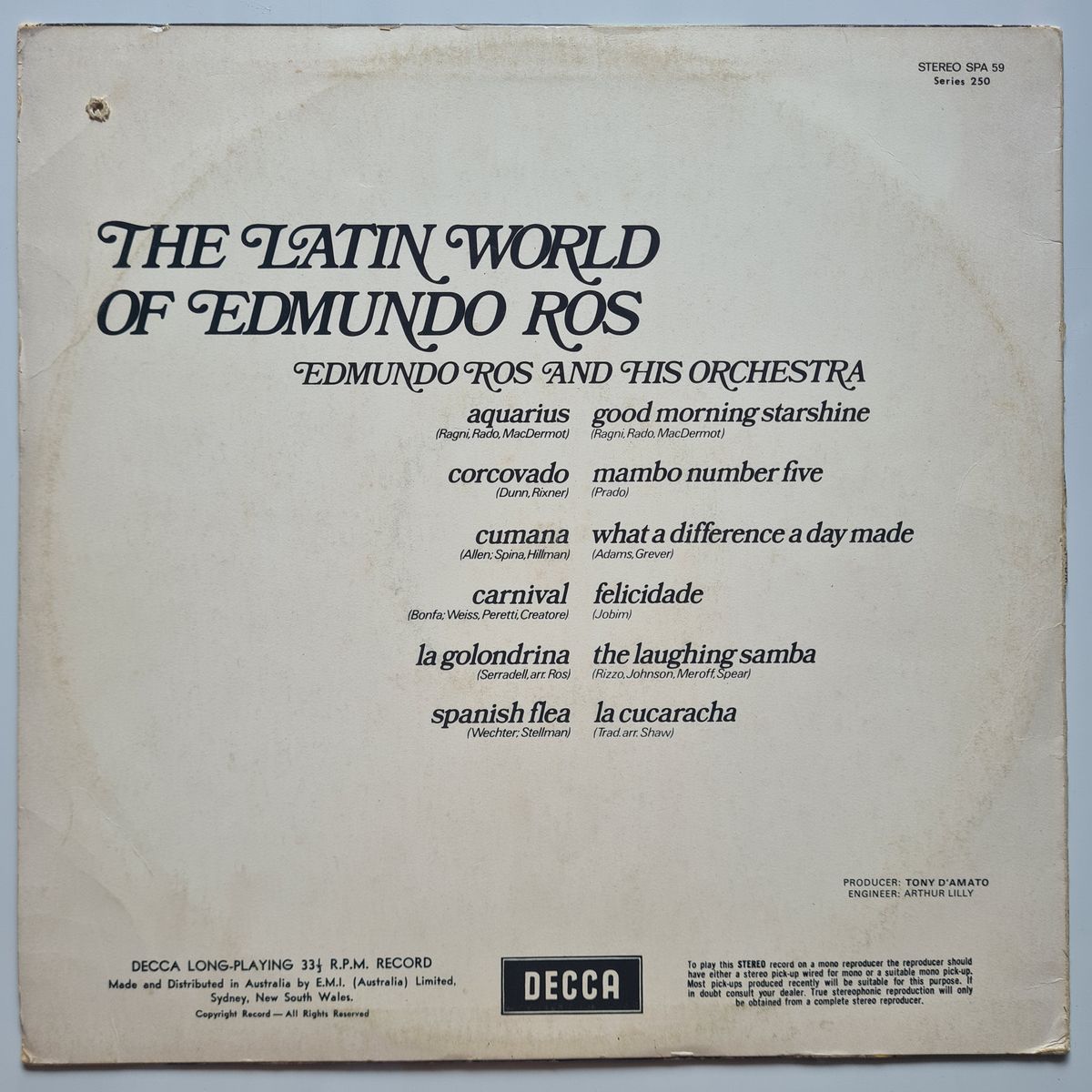 Edmundo Ros & His Orchestra – The Latin World Of Edmundo Ros - 1970 - Vinyl Record LP