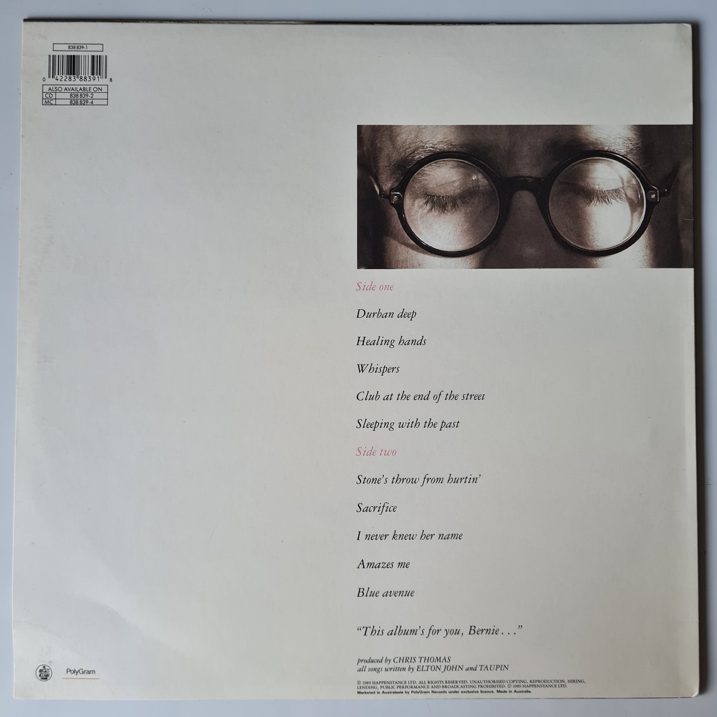 Elton John – Sleeping With The Past - 1989 - Vinyl Record LP (Excellent) - Sound Hound Records